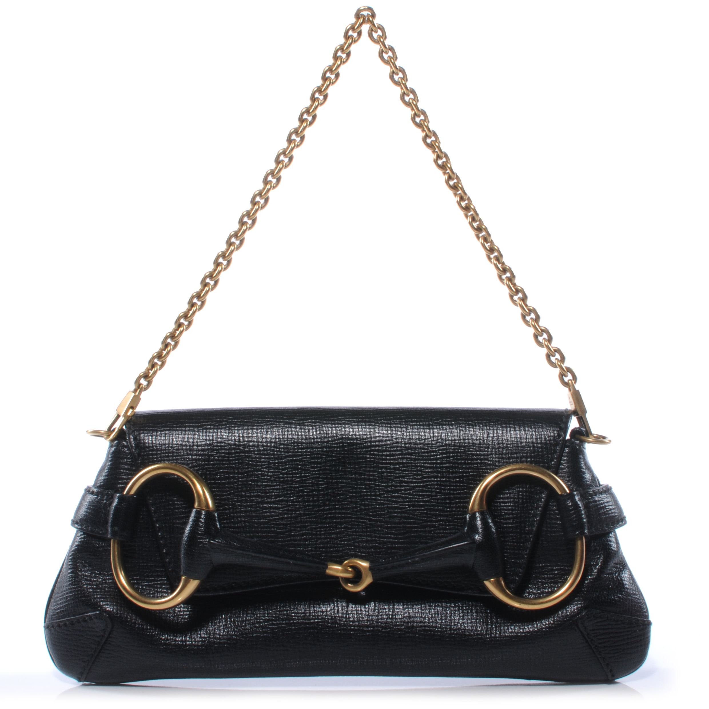 GUCCI Leather Horsebit Clutch Bag Black 39871