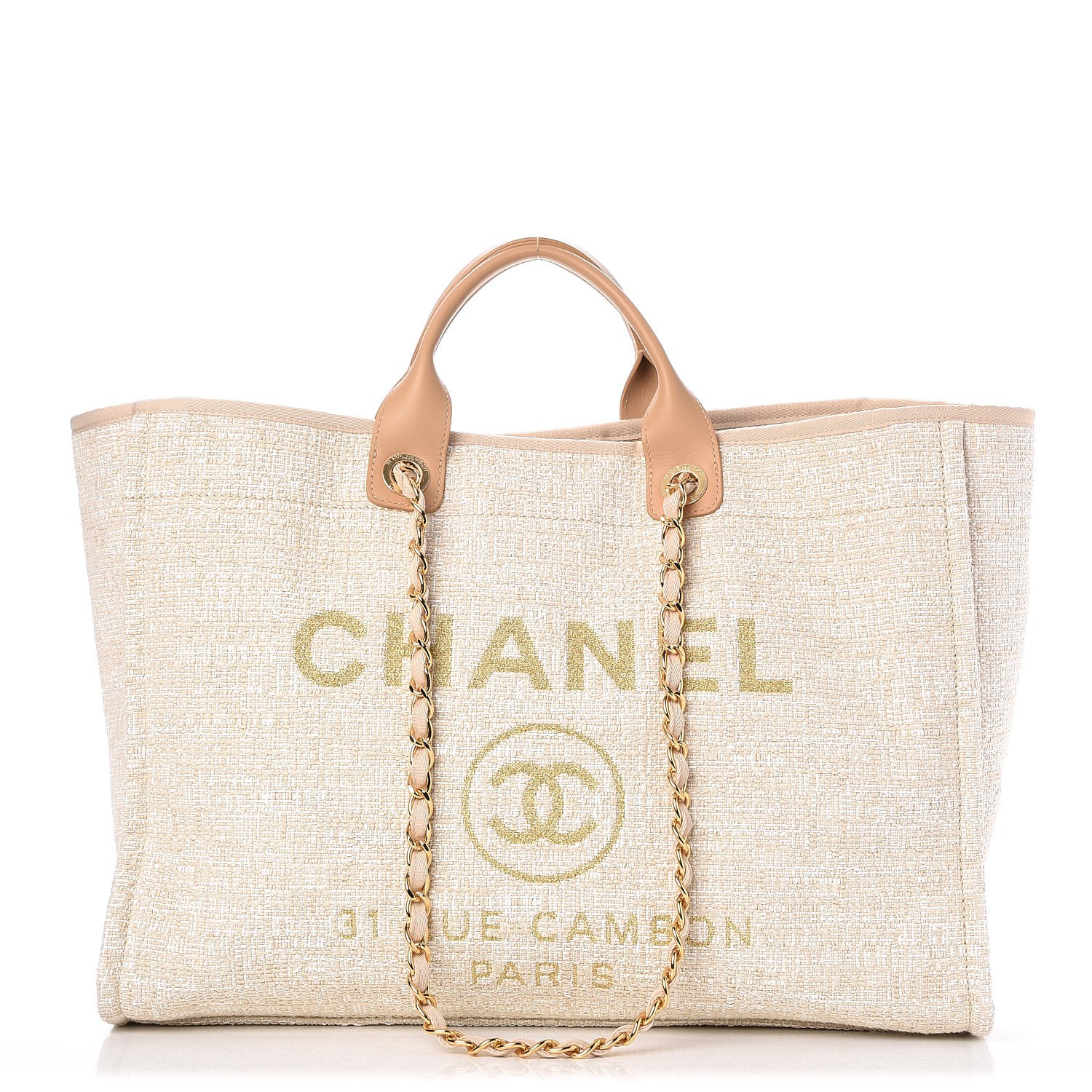 CHANEL Canvas Large Deauville Tote Light Beige 250909