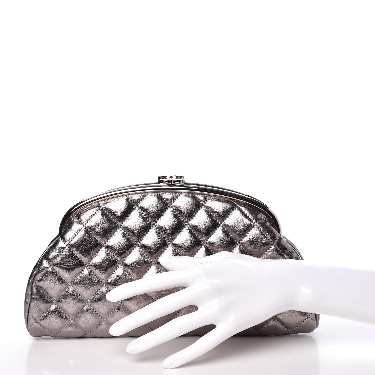 CHANEL Metallic Aged Calfskin Quilted Timeless Clutch Silver 301126