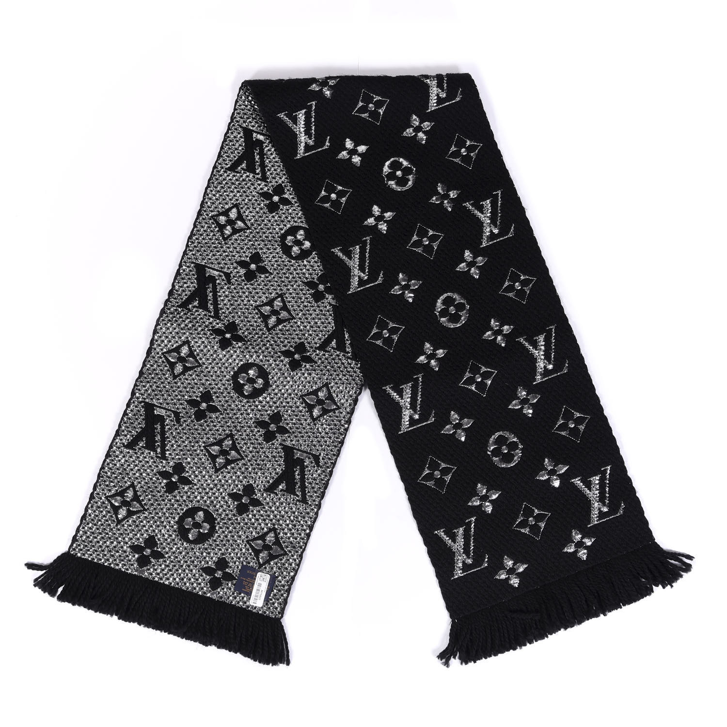 LOUIS VUITTON Wool Silk Logomania Shine Scarf Black 602987 | FASHIONPHILE