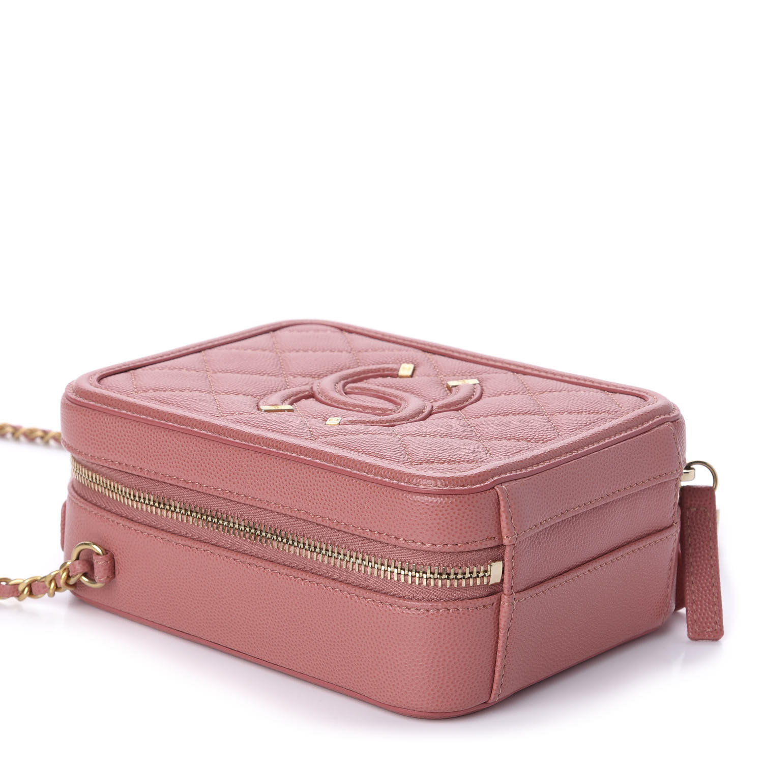 CHANEL Caviar Quilted CC North South Filigree Vanity Case Pink 602981