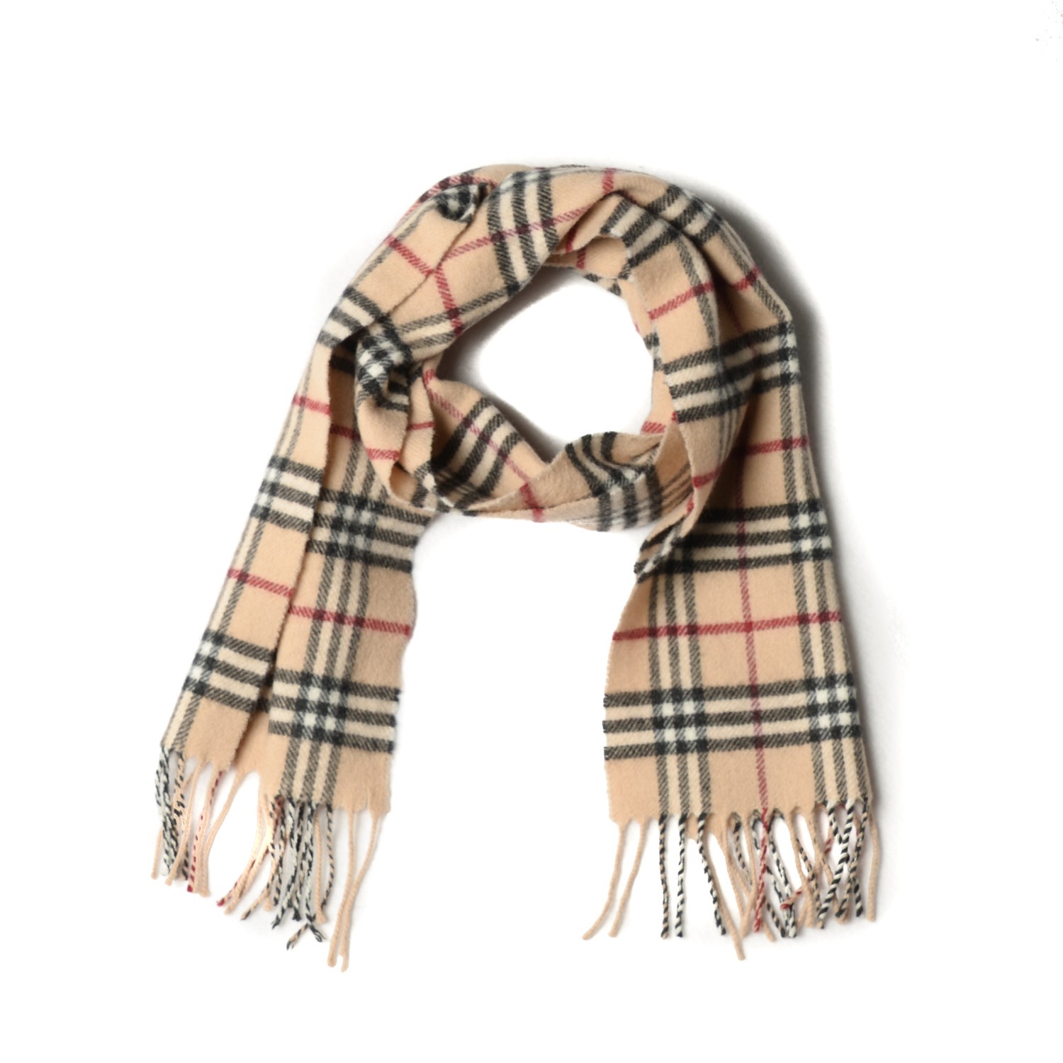 BURBERRY Lambswool Check Fringe Scarf Camel 114589