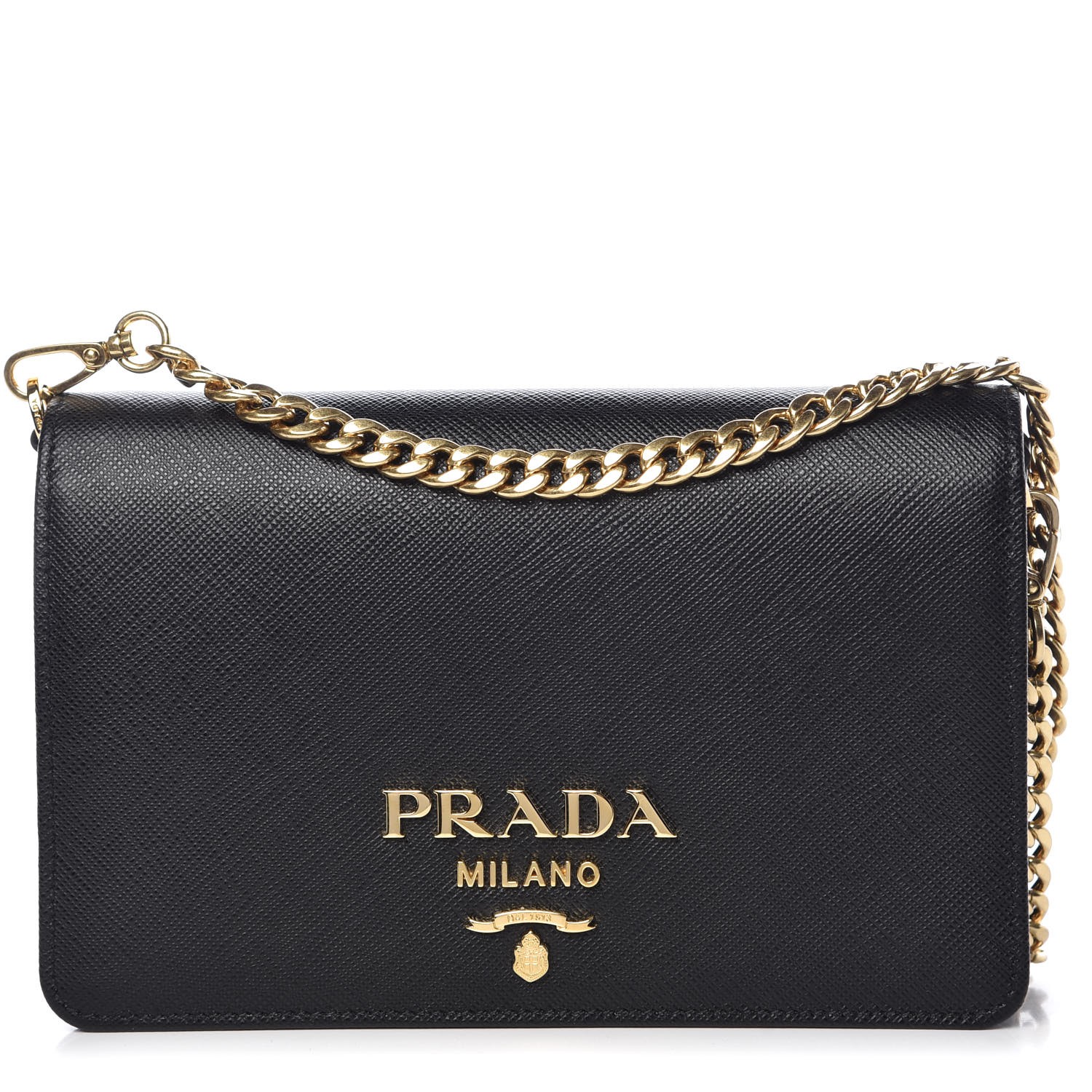 prada saffiano chain crossbody wallet