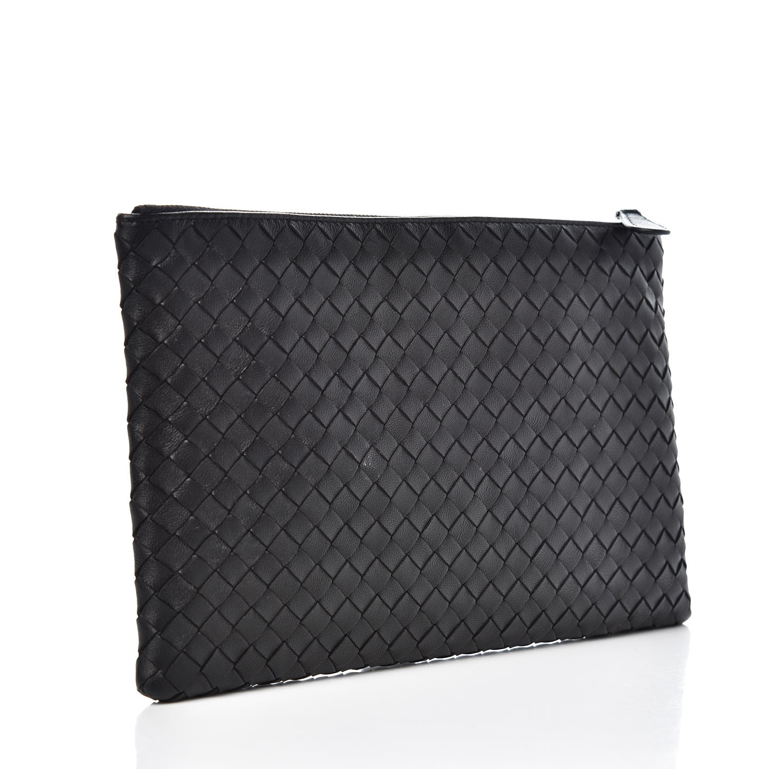 BOTTEGA VENETA Nappa Intrecciato Flat Zip Pouch Black 336578