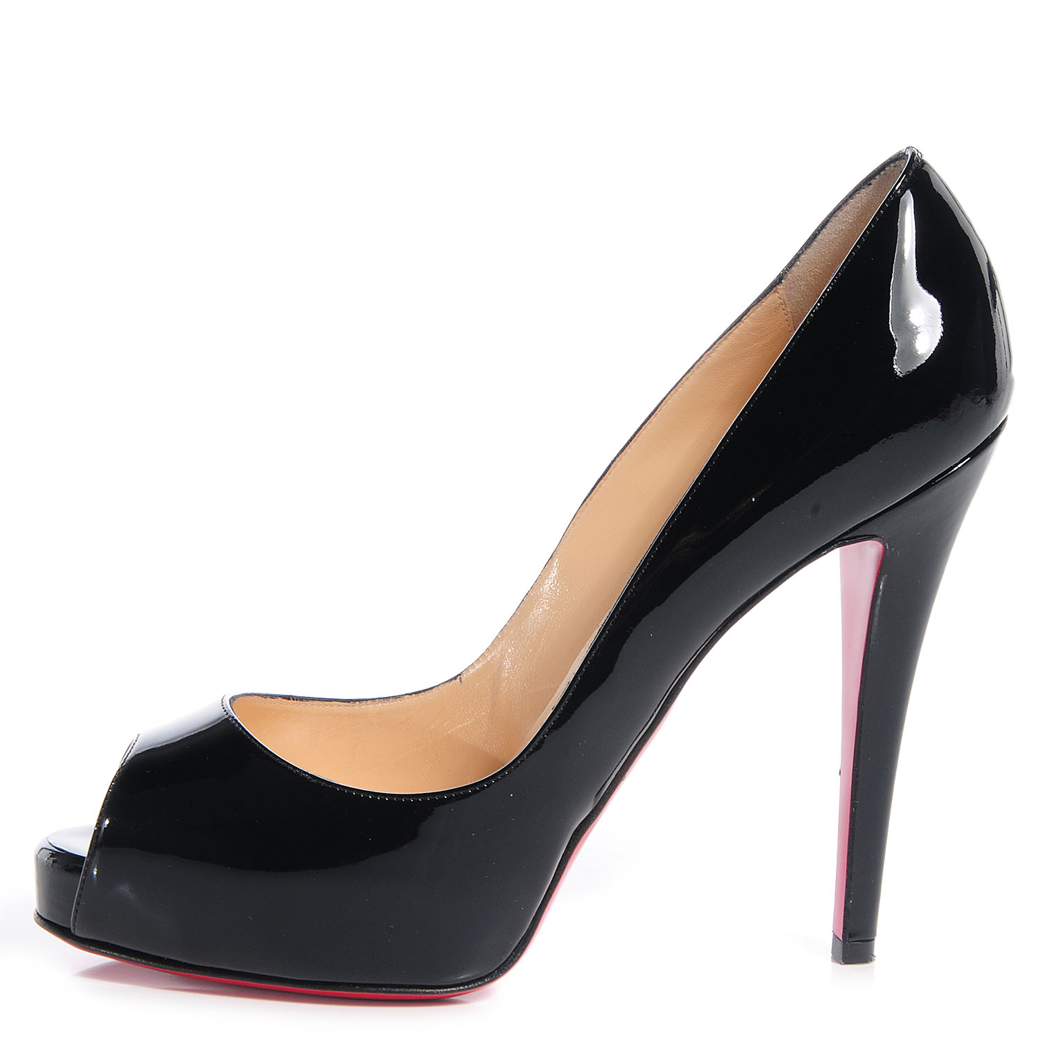 CHRISTIAN LOUBOUTIN Patent Very Prive 120 Peep Toe Pumps 37.5 Black 68771