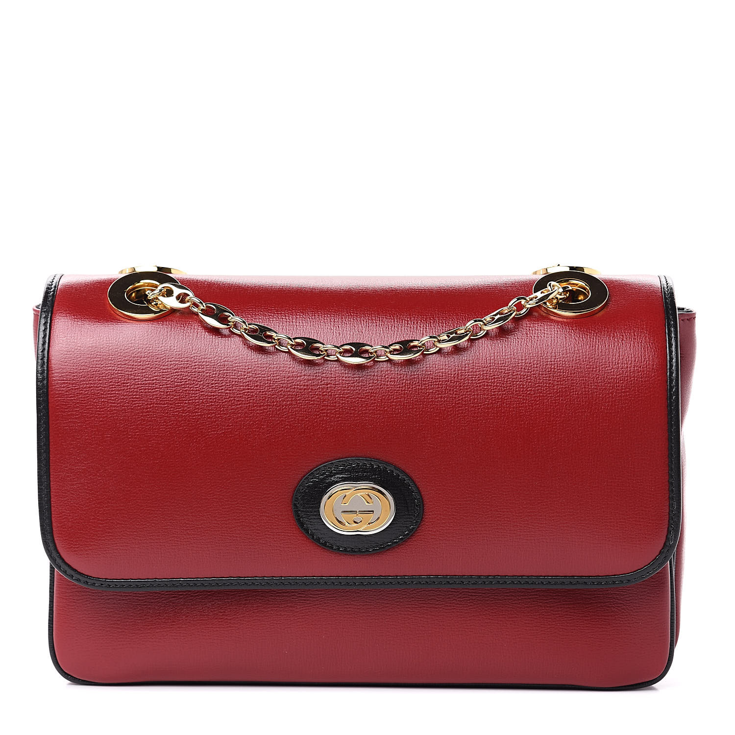 GUCCI Calfskin Small Linea Marina Chain Shoulder Bag Red 500052 ...