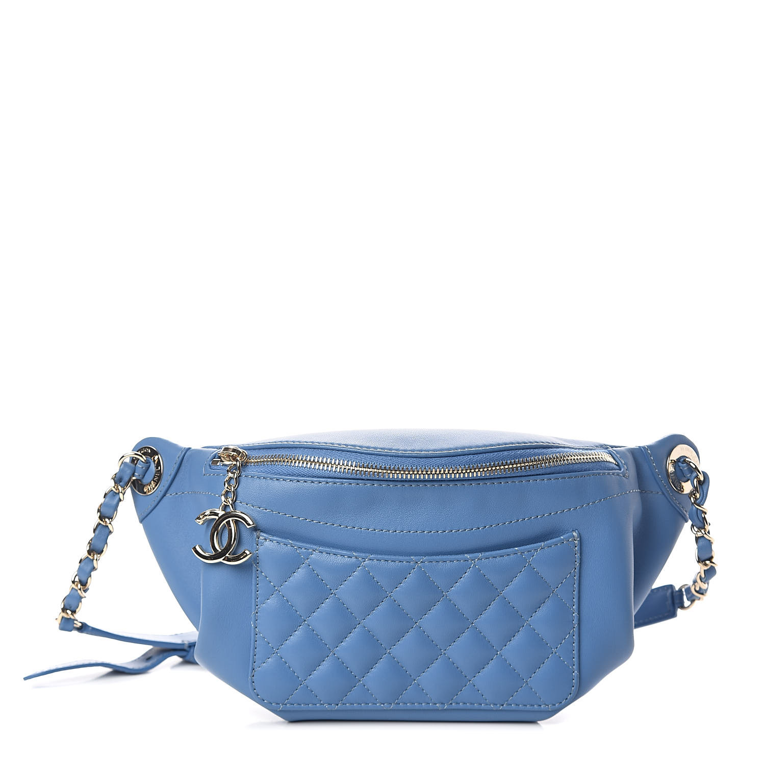 CHANEL Lambskin Quilted Bi Waist Bag Fanny Pack Blue 499827