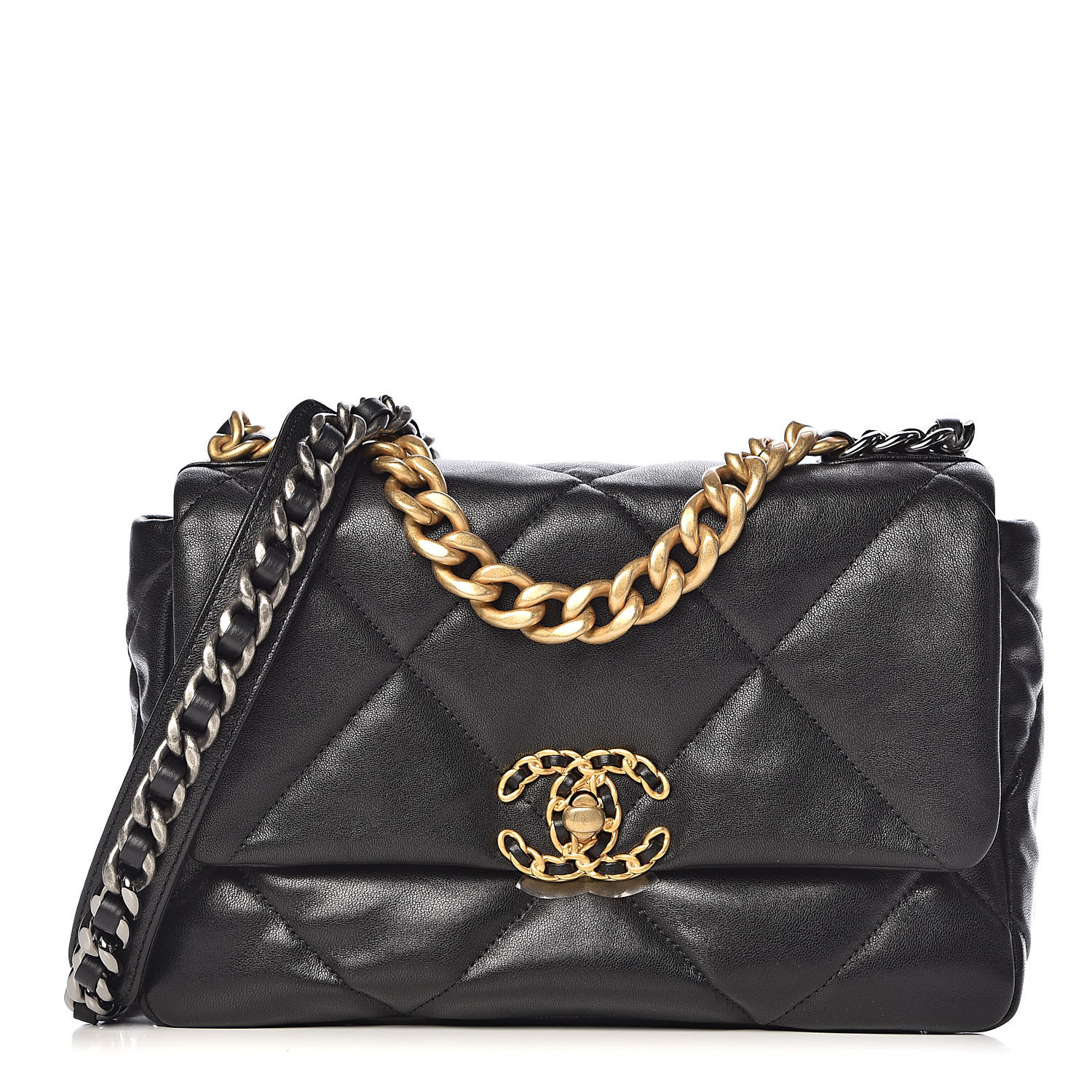 CHANEL Lambskin Quilted Medium Chanel 19 Flap Black 499831 | FASHIONPHILE