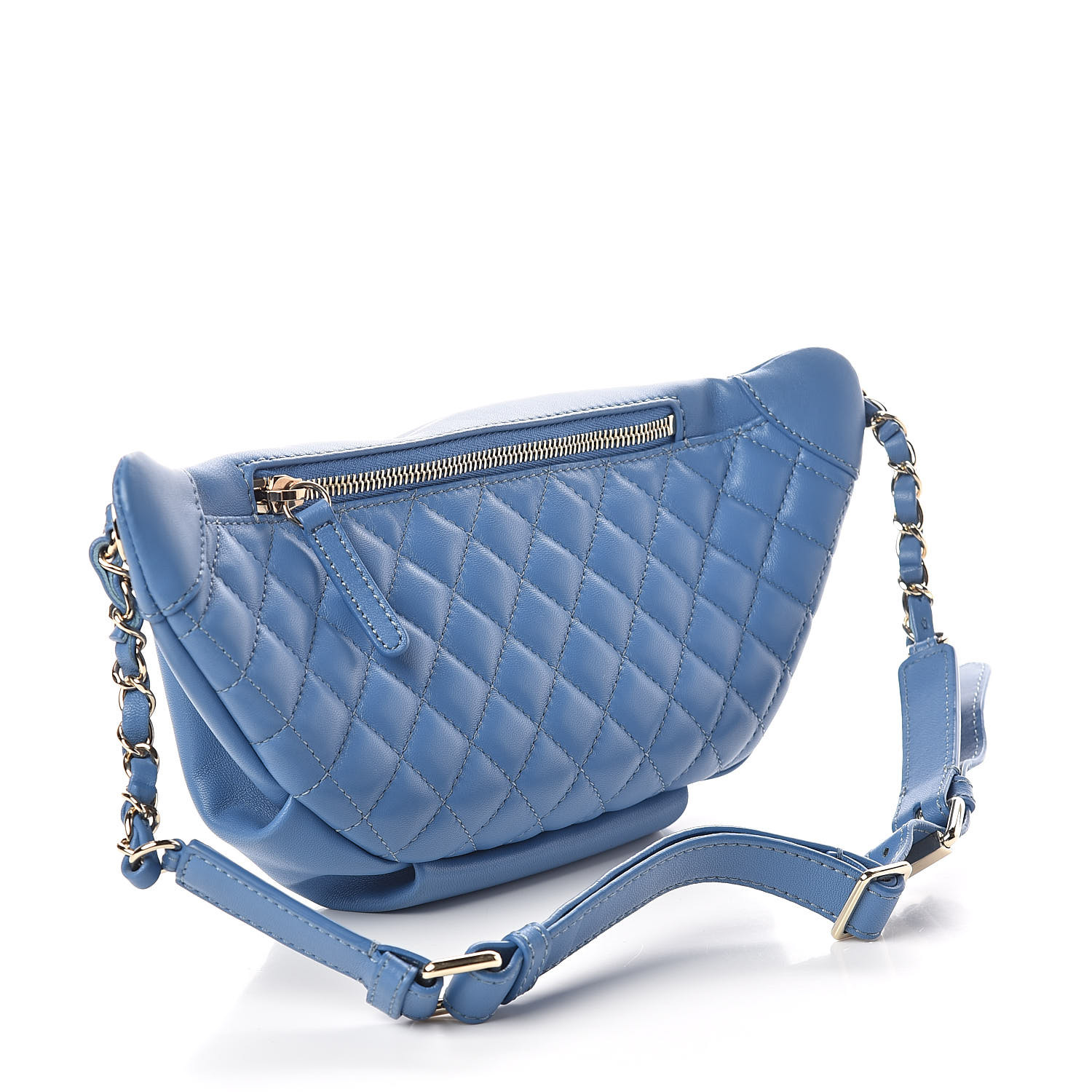 CHANEL Lambskin Quilted Bi Waist Bag Fanny Pack Blue 499827