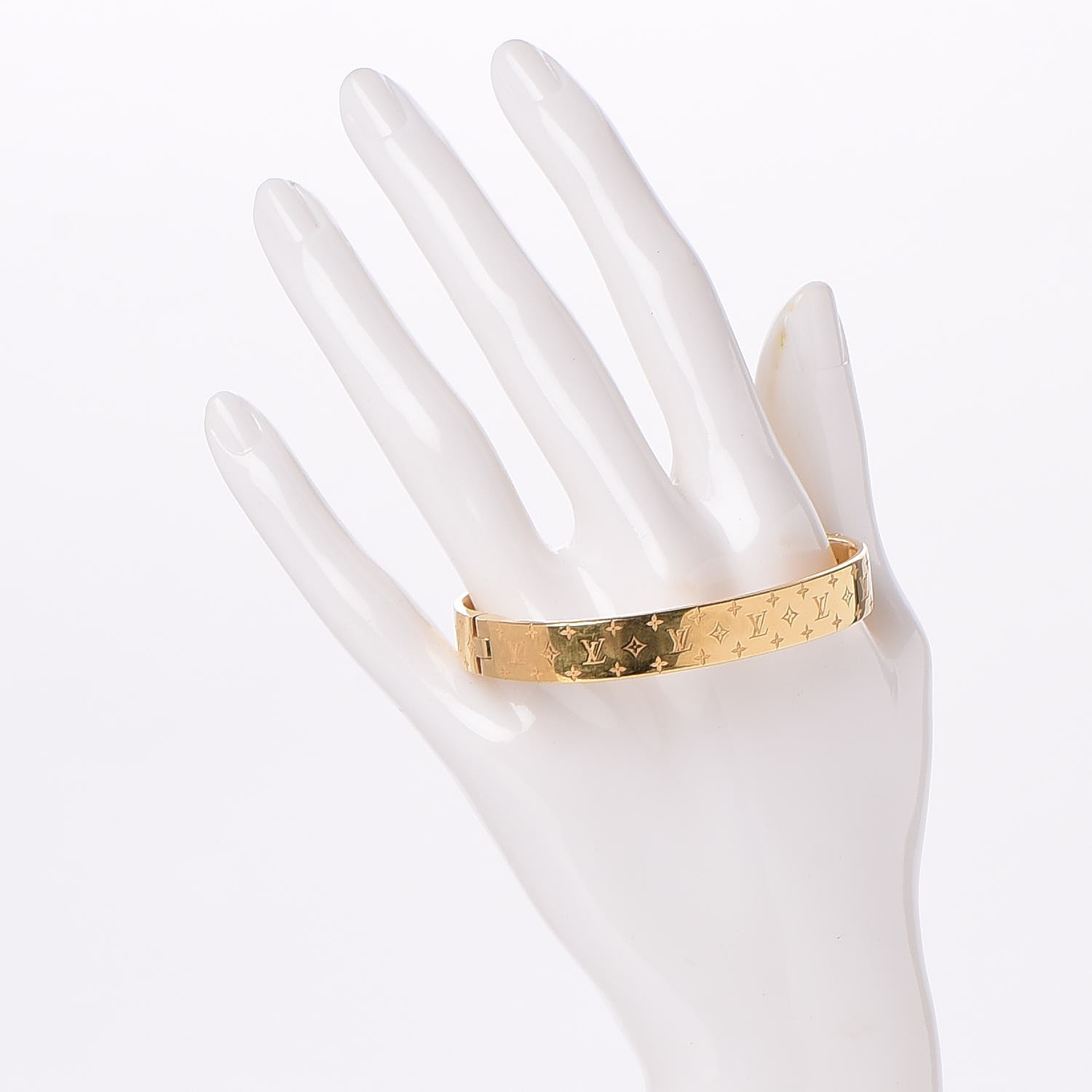 LOUIS VUITTON Brass Monogram Nanogram Cuff S Gold | FASHIONPHILE