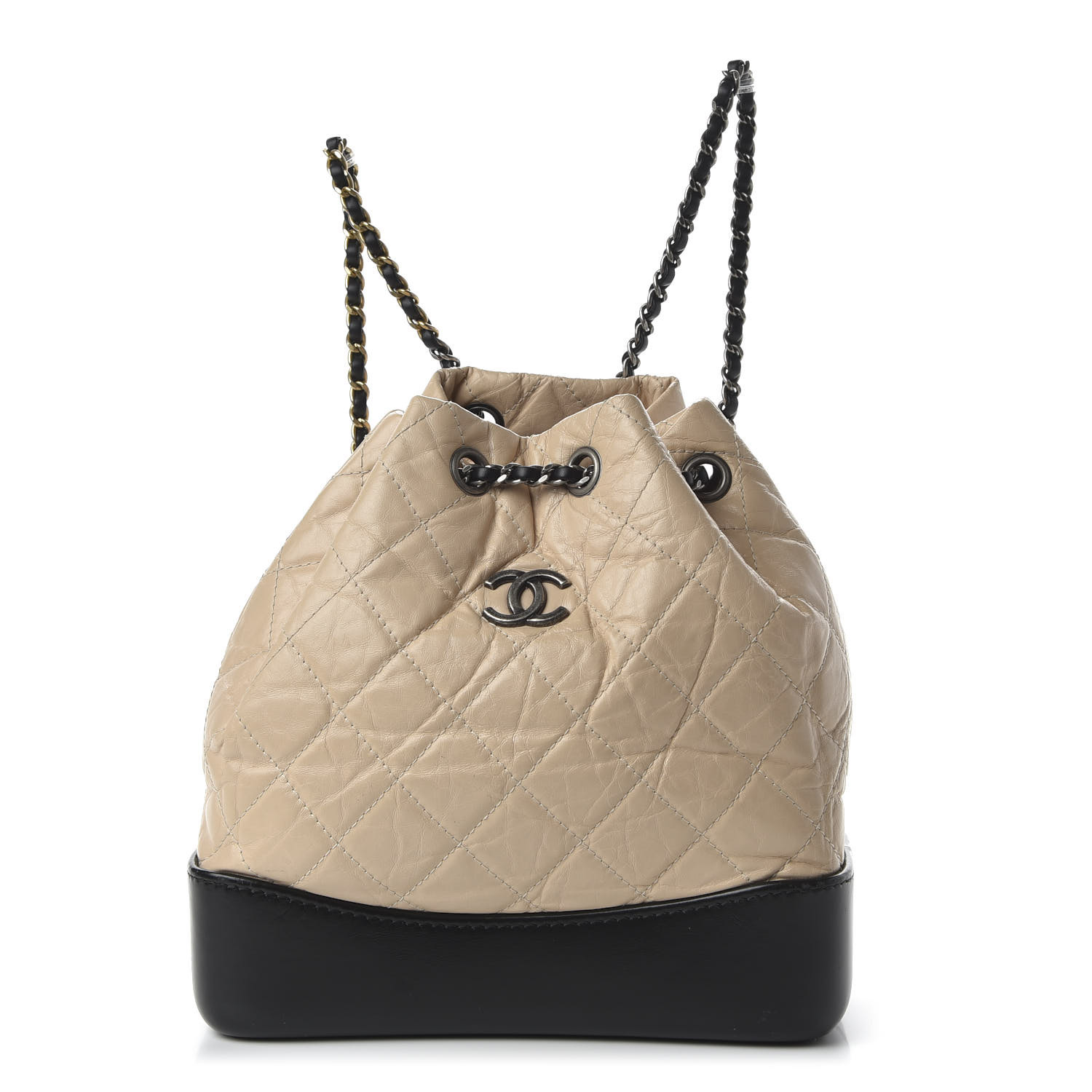 Chanel Beige/Black Aged Quilted Leather Small Gabrielle Backpack Chanel