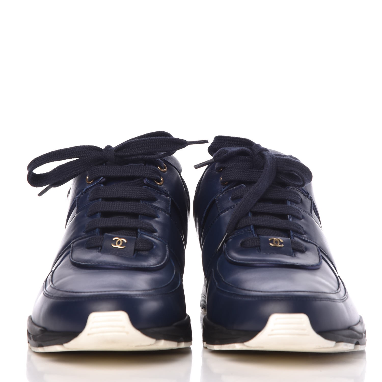 CHANEL Men's Calfskin Sneakers 45 Navy 326467