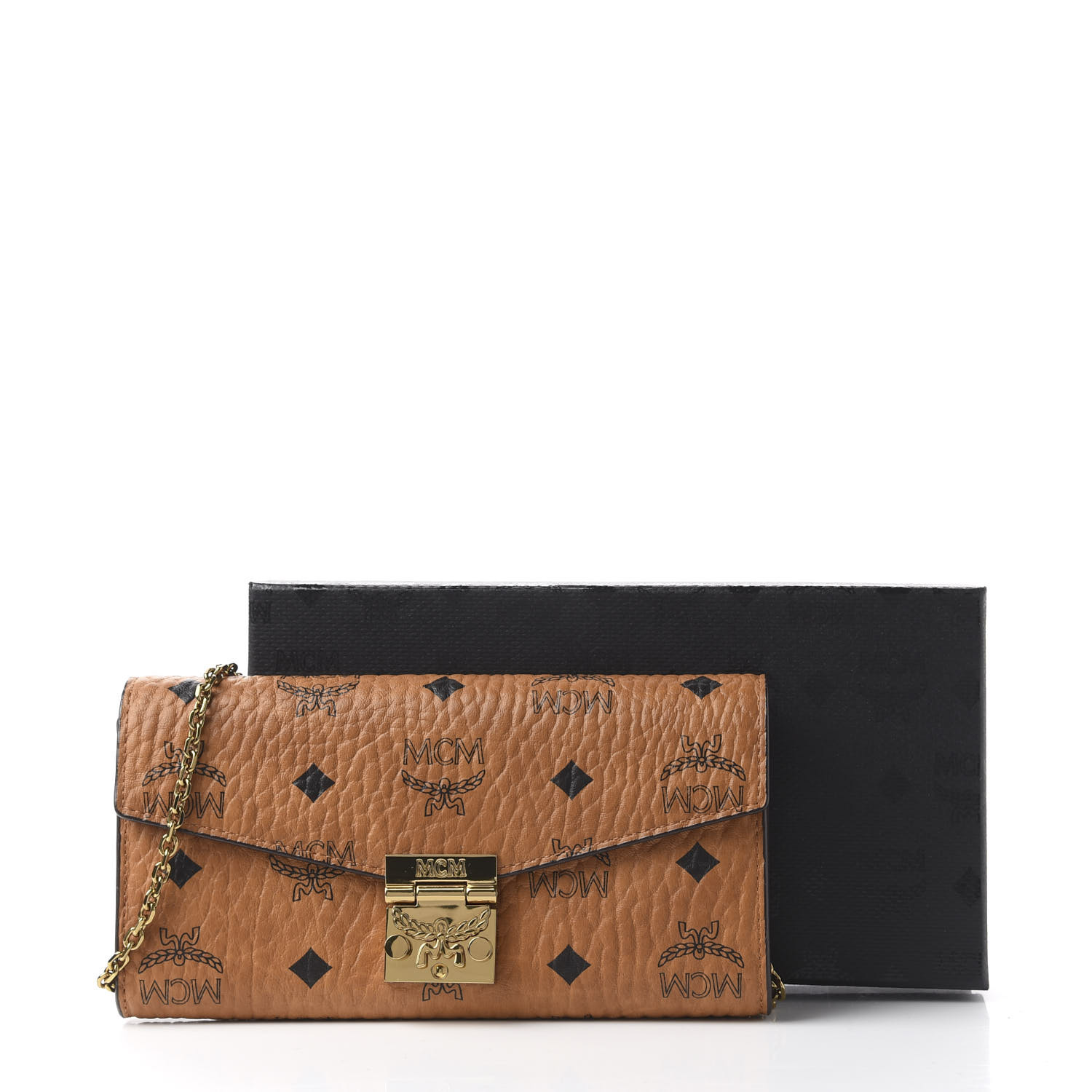 MCM Visetos Large Patricia Wallet On Chain Cognac 585712 | FASHIONPHILE