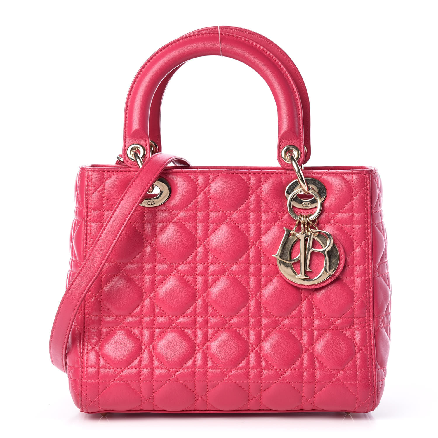 CHRISTIAN DIOR Lambskin Cannage Medium Lady Dior Pink 418004