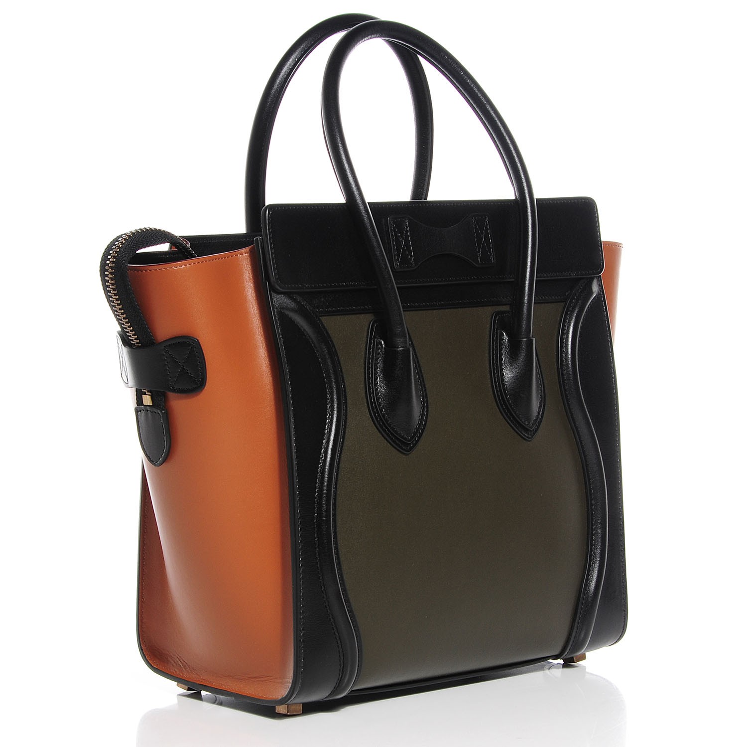 CELINE Smooth Calfskin Tri-Color Micro Luggage Khaki 94683