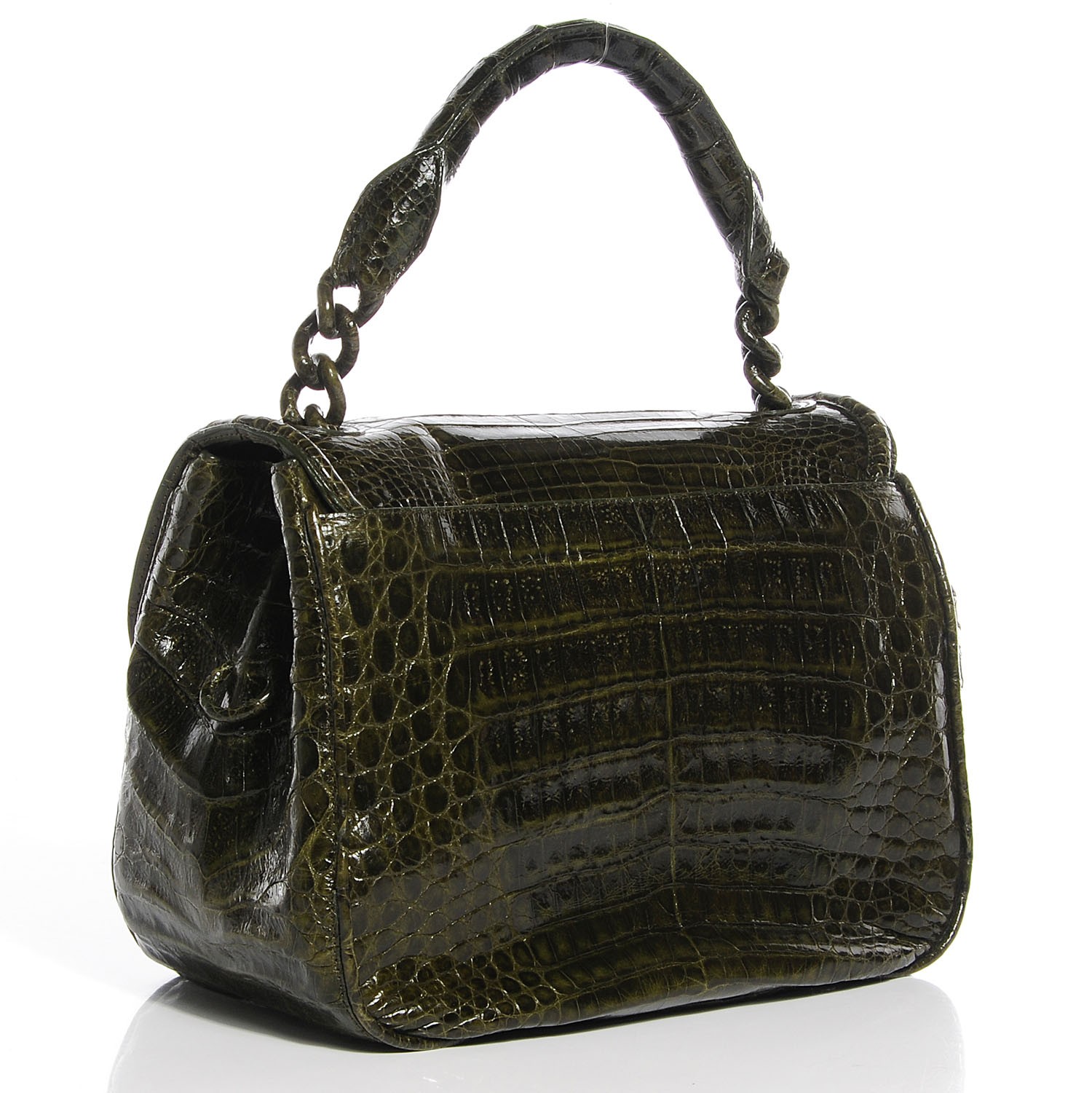 NANCY GONZALEZ Crocodile Flap Shoulder Bag Olive 94684