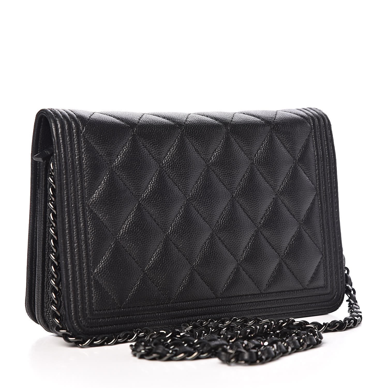 CHANEL Caviar Quilted Boy Wallet On Chain WOC So Black 413554