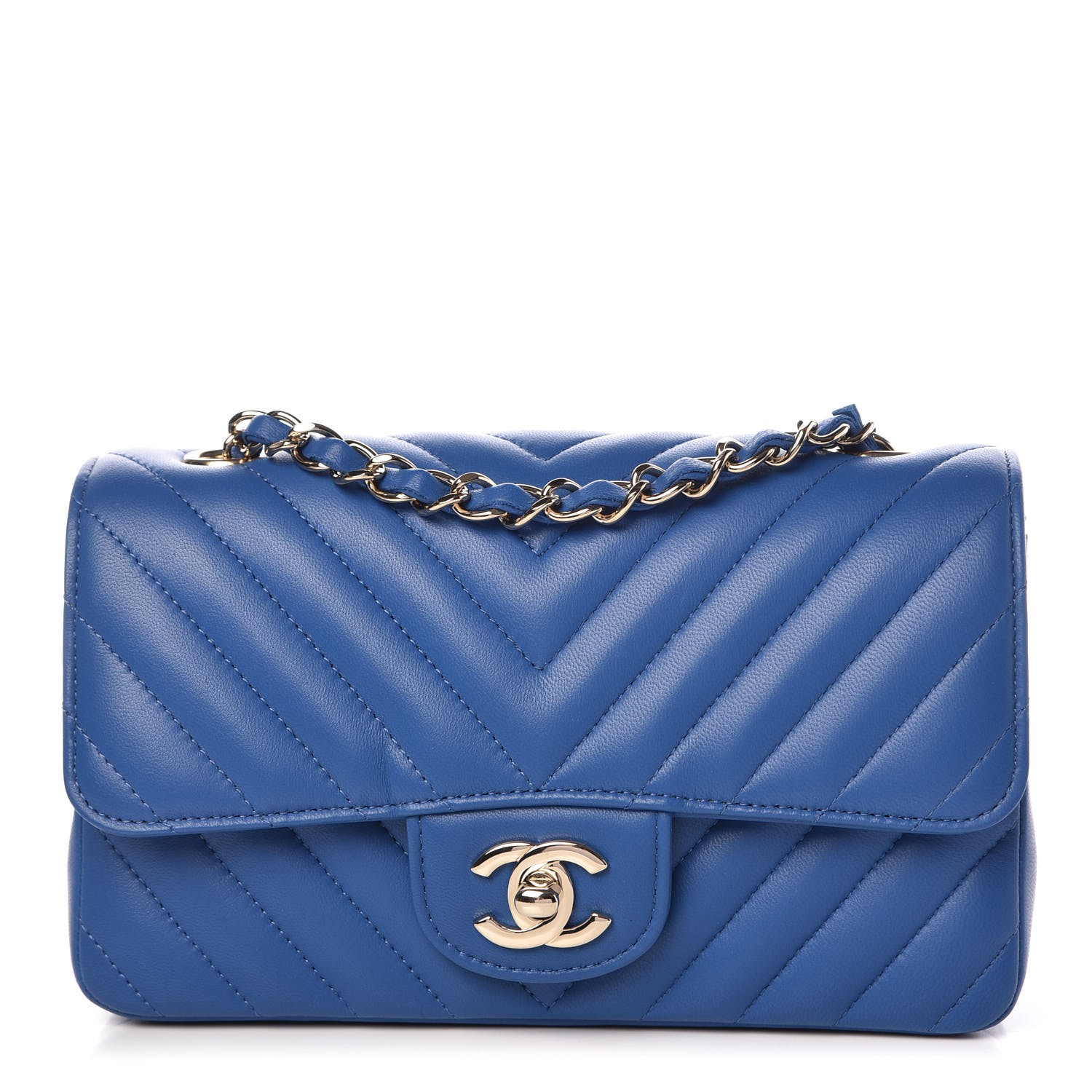 CHANEL Lambskin Chevron Quilted Mini Rectangular Flap Blue 346617 ...