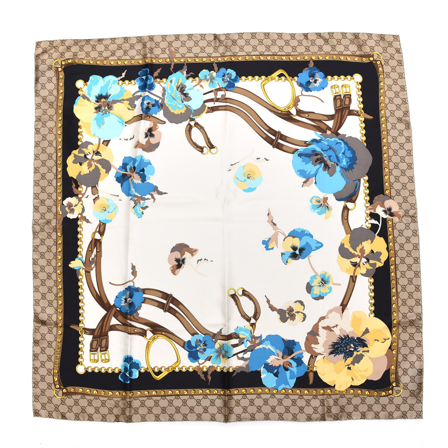 GUCCI Silk Monogram Floral Foulard New Panshie Square Scarf Multicolor ...