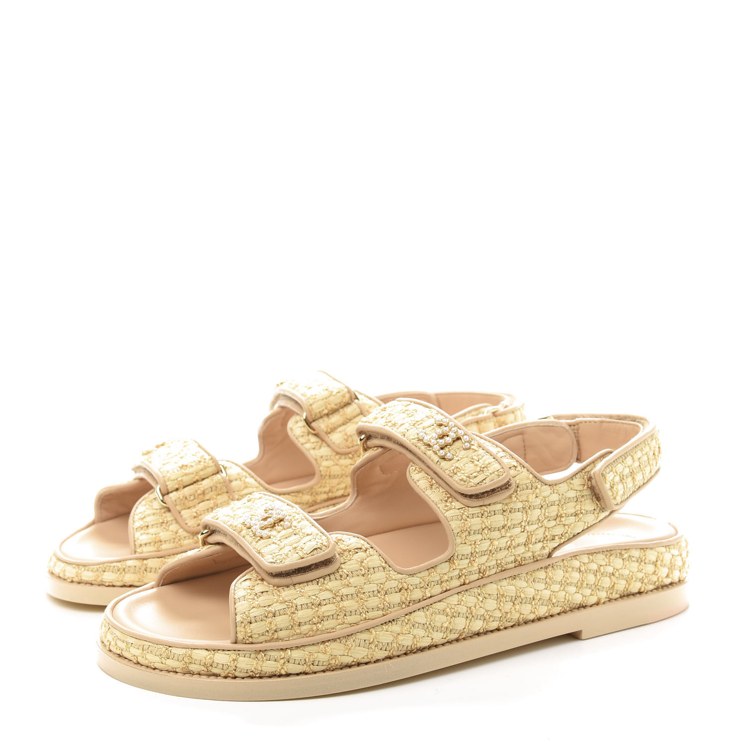 CHANEL Braided Fabric Velcro Dad Sandals 40 Beige 673627 | FASHIONPHILE