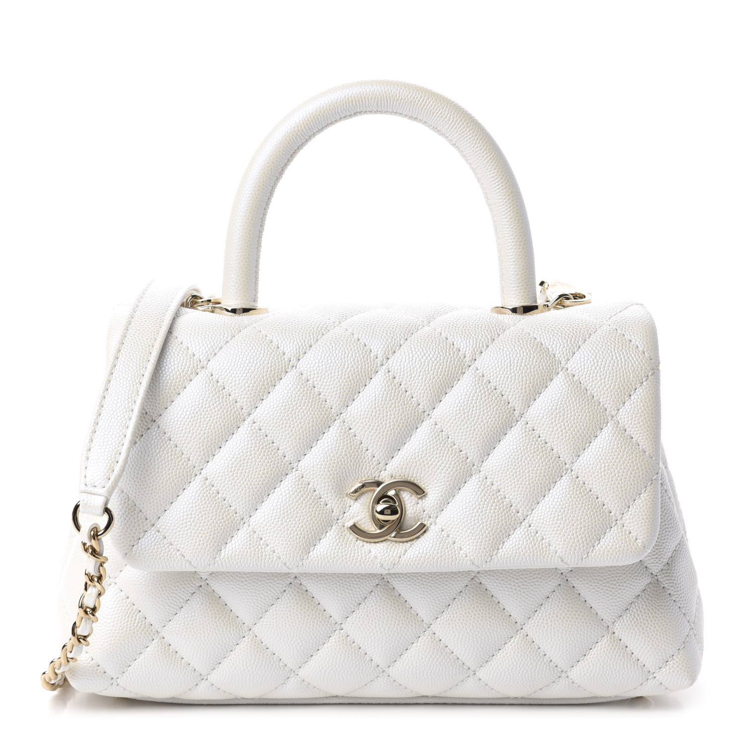 CHANEL Iridescent Caviar Quilted Mini Coco Handle Flap White 670042 ...