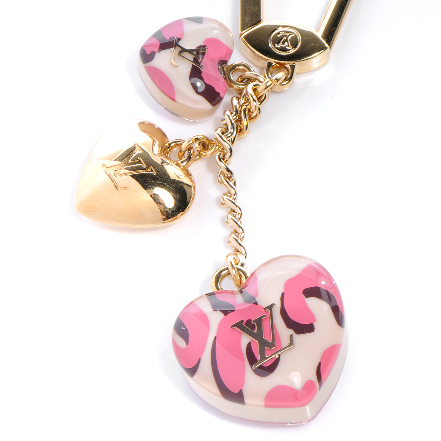 LOUIS VUITTON Heart Key Motif Bag Charm Phone Strap Pink Gold Tone