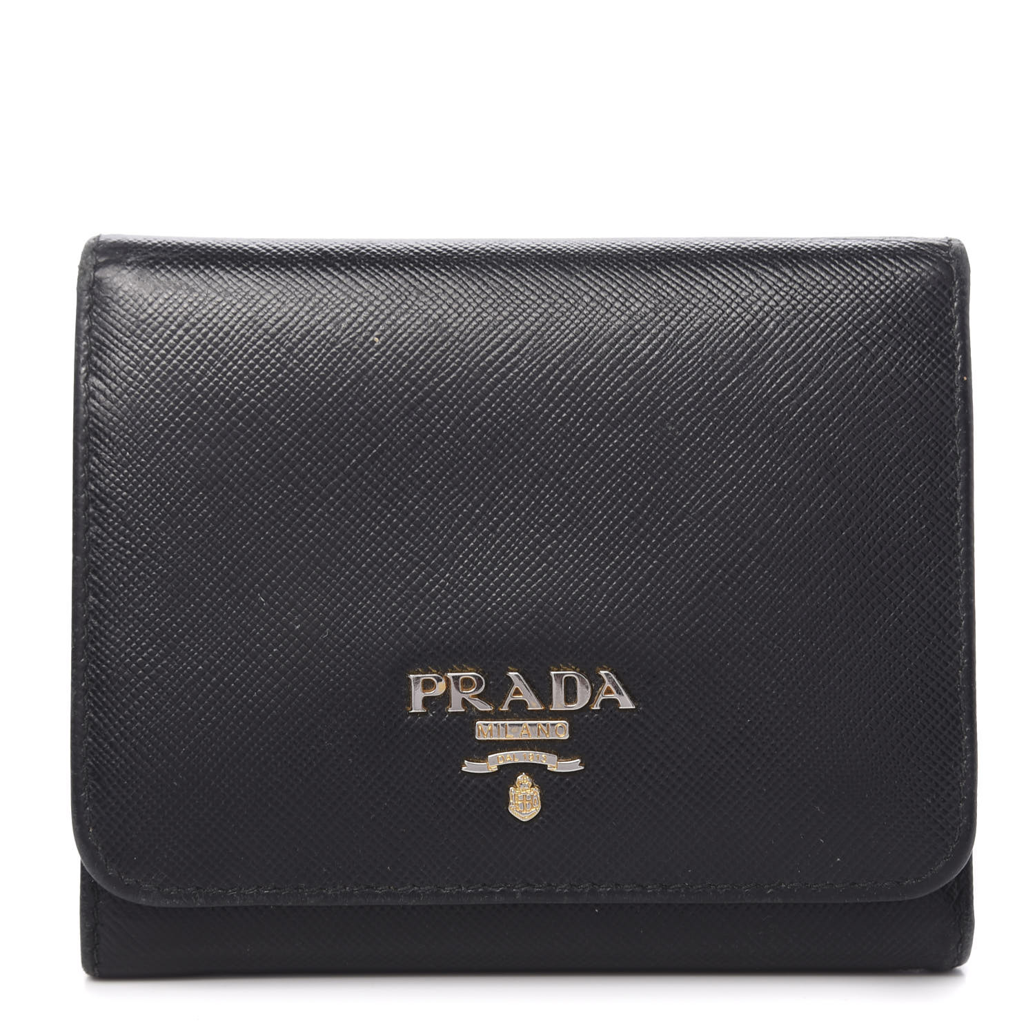 PRADA Saffiano Metal Tri-Fold Wallet Black 605266