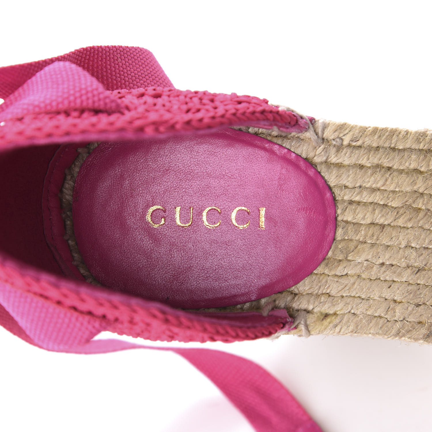 GUCCI Crochet Pearl Embellished GG Espadrille Wedge 36 Pink 602797