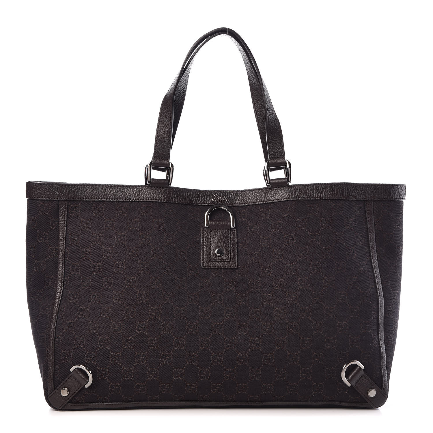 GUCCI Denim Monogram Large Abbey Tote Dark Brown 359100 | FASHIONPHILE