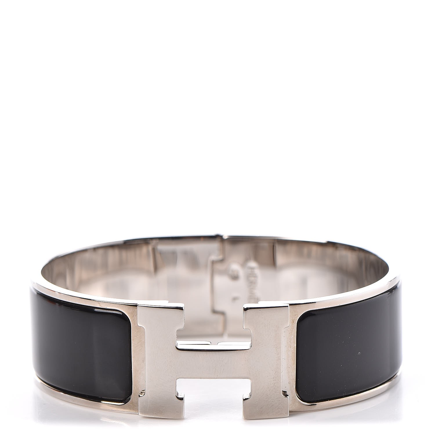 HERMES Enamel Wide Clic Clac H Bracelet GM Black 310335