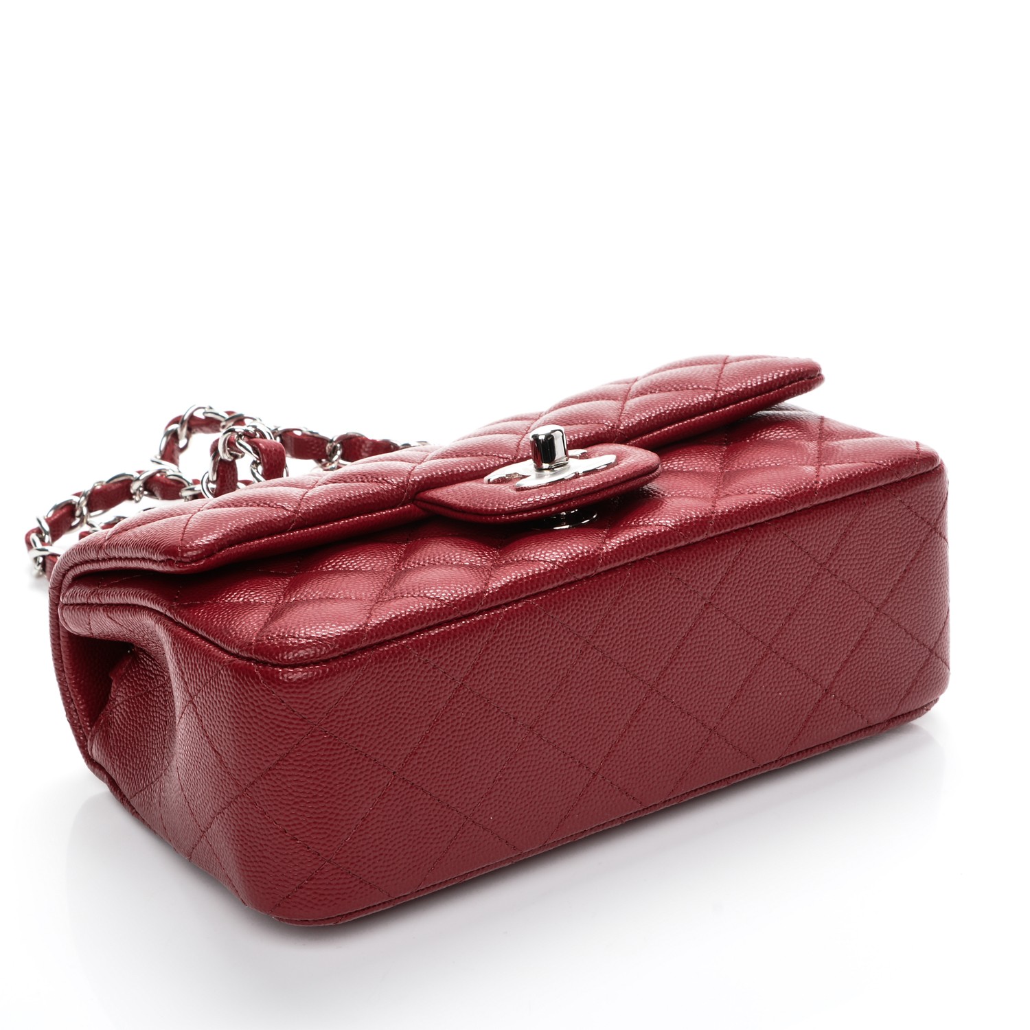 CHANEL Caviar Quilted Mini Rectangular Flap Red 195831