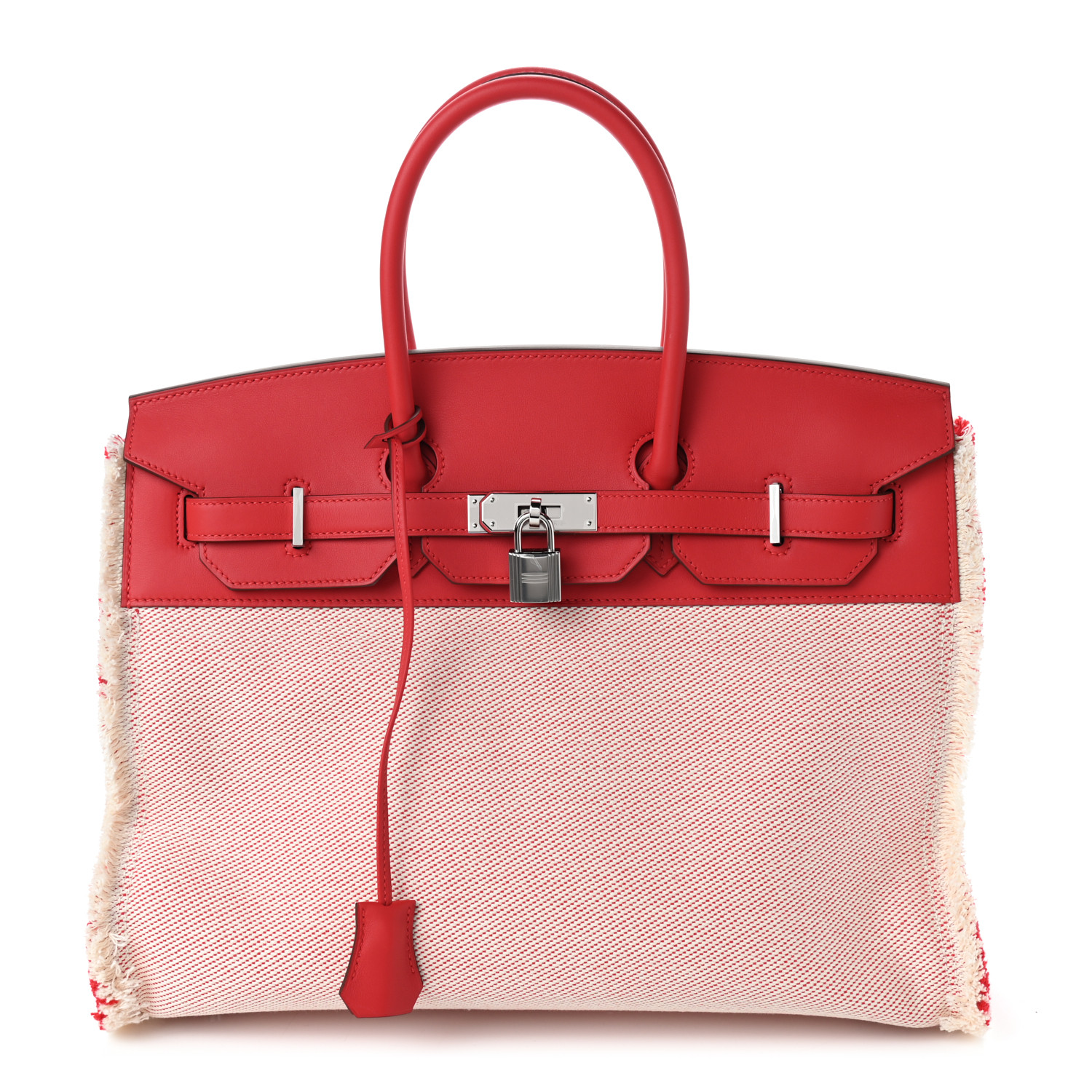 Hermes Swift Toile Fray Fray Birkin 35 Rouge De Coeur Ecru Fashionphile