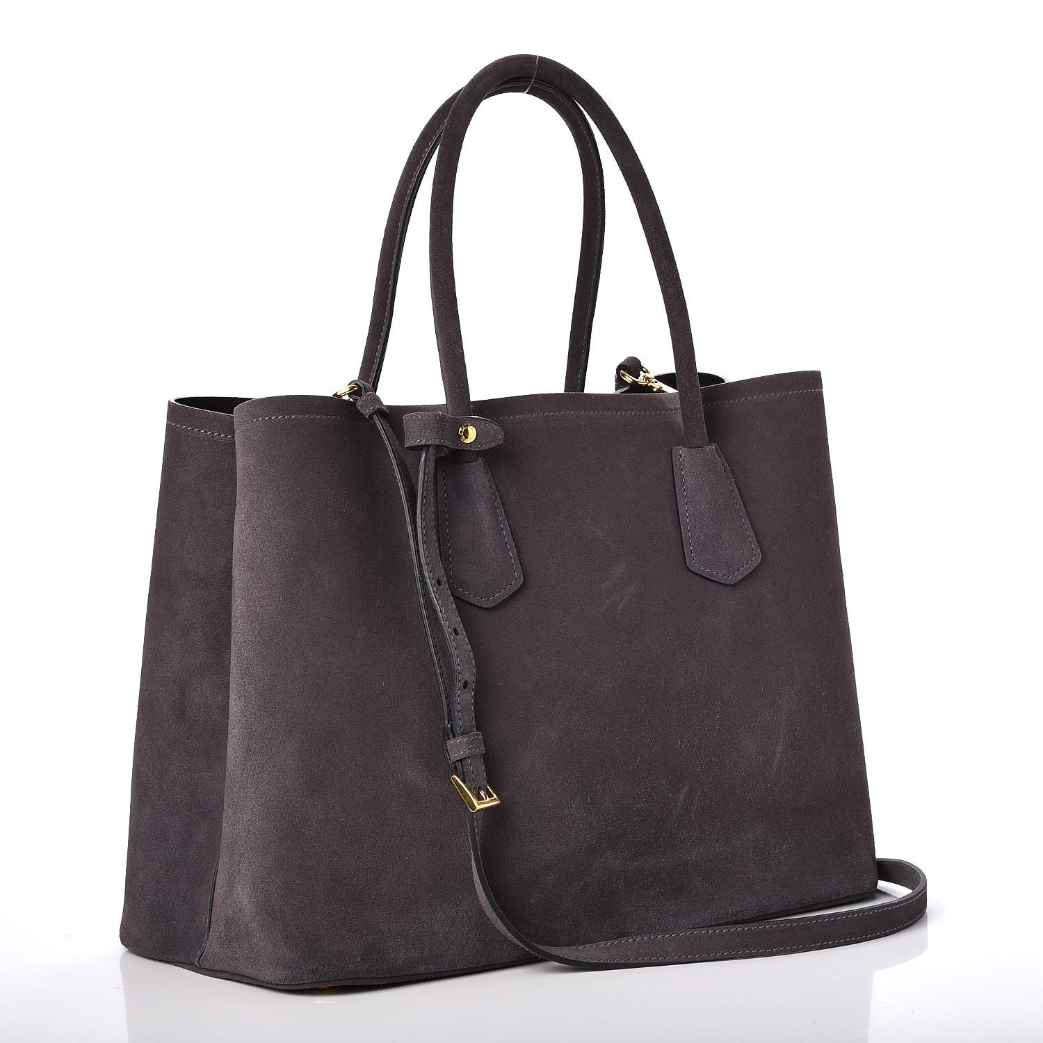 PRADA Scamosciato Suede Medium Double Bag Tote Grigio 256167 | FASHIONPHILE