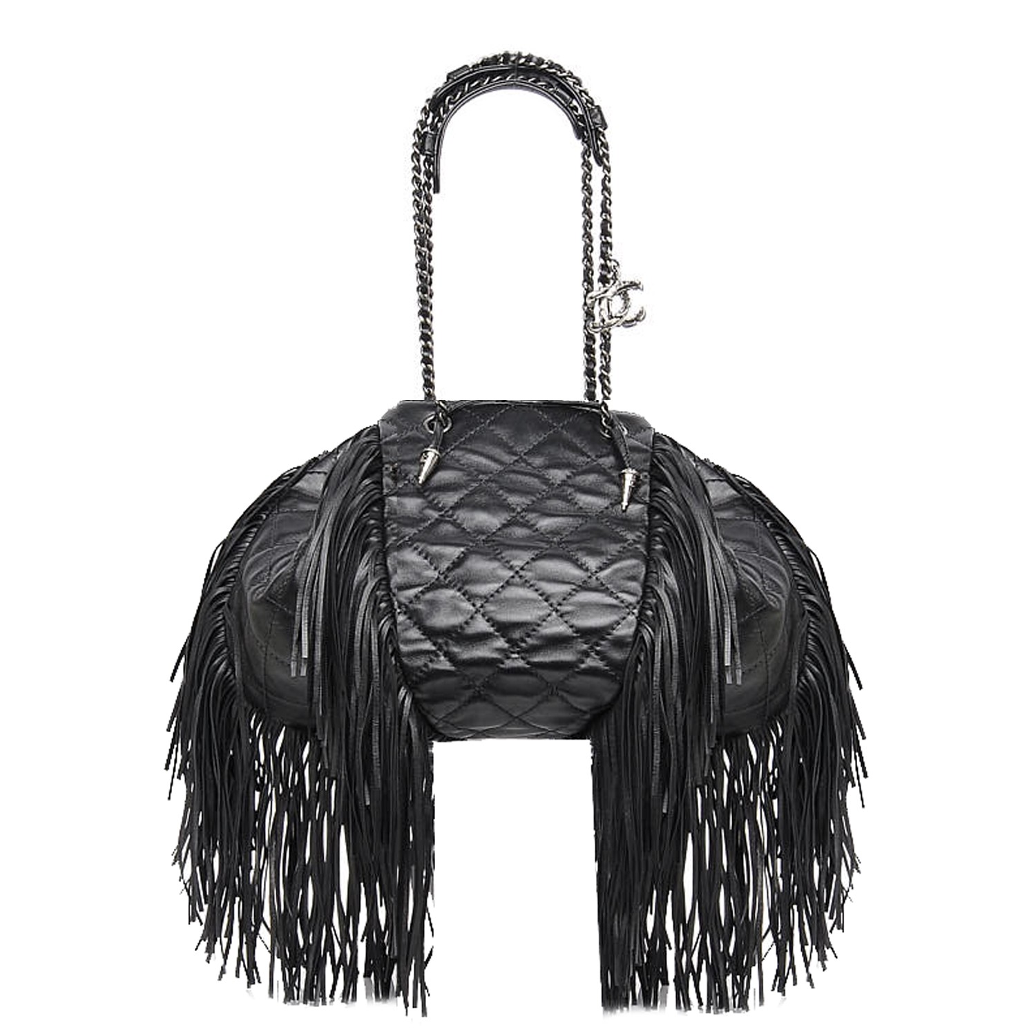 CHANEL Lambskin Quilted Western Baluchon Fringe Bag Black 198086