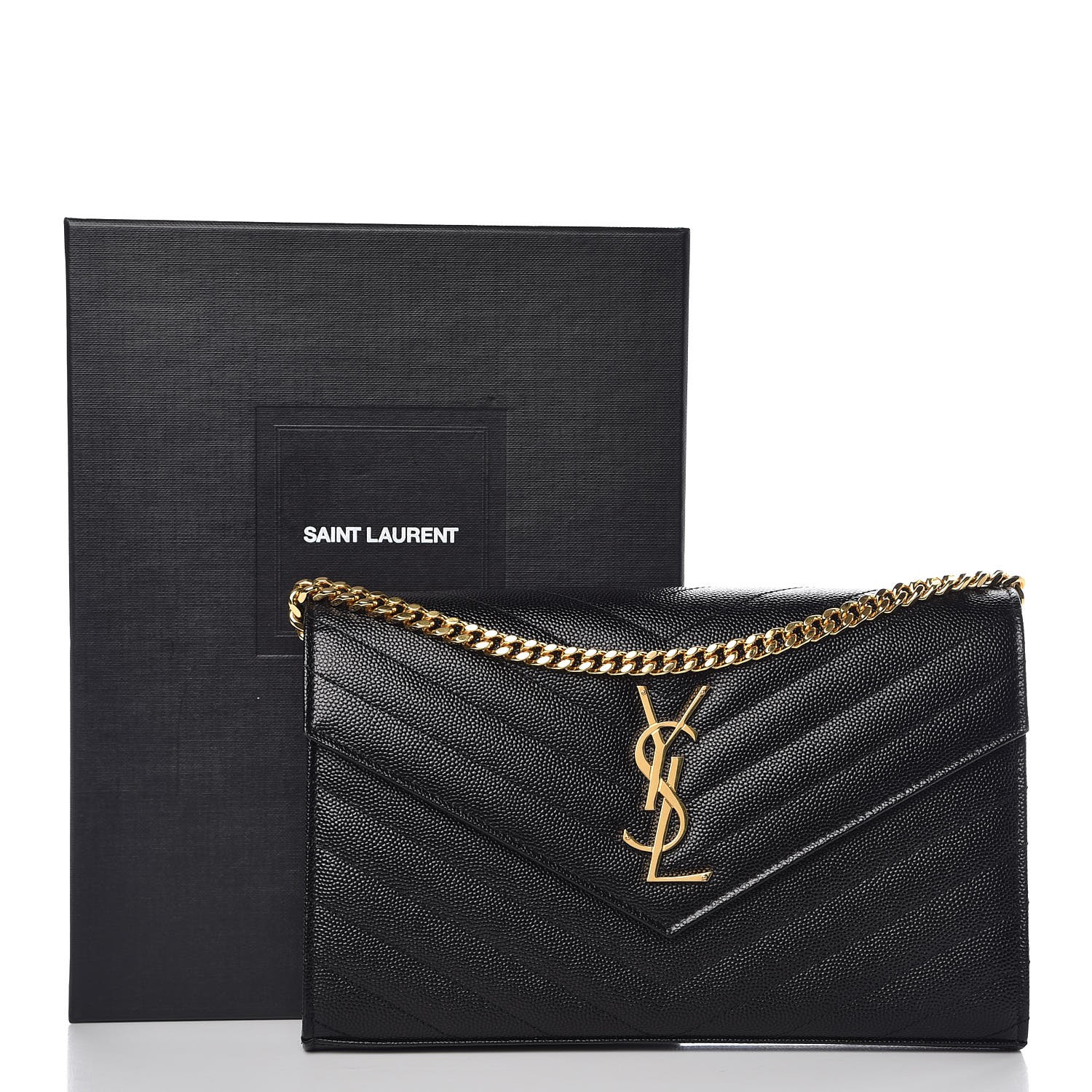 grain de poudre matelasse chevron monogram chain wallet black