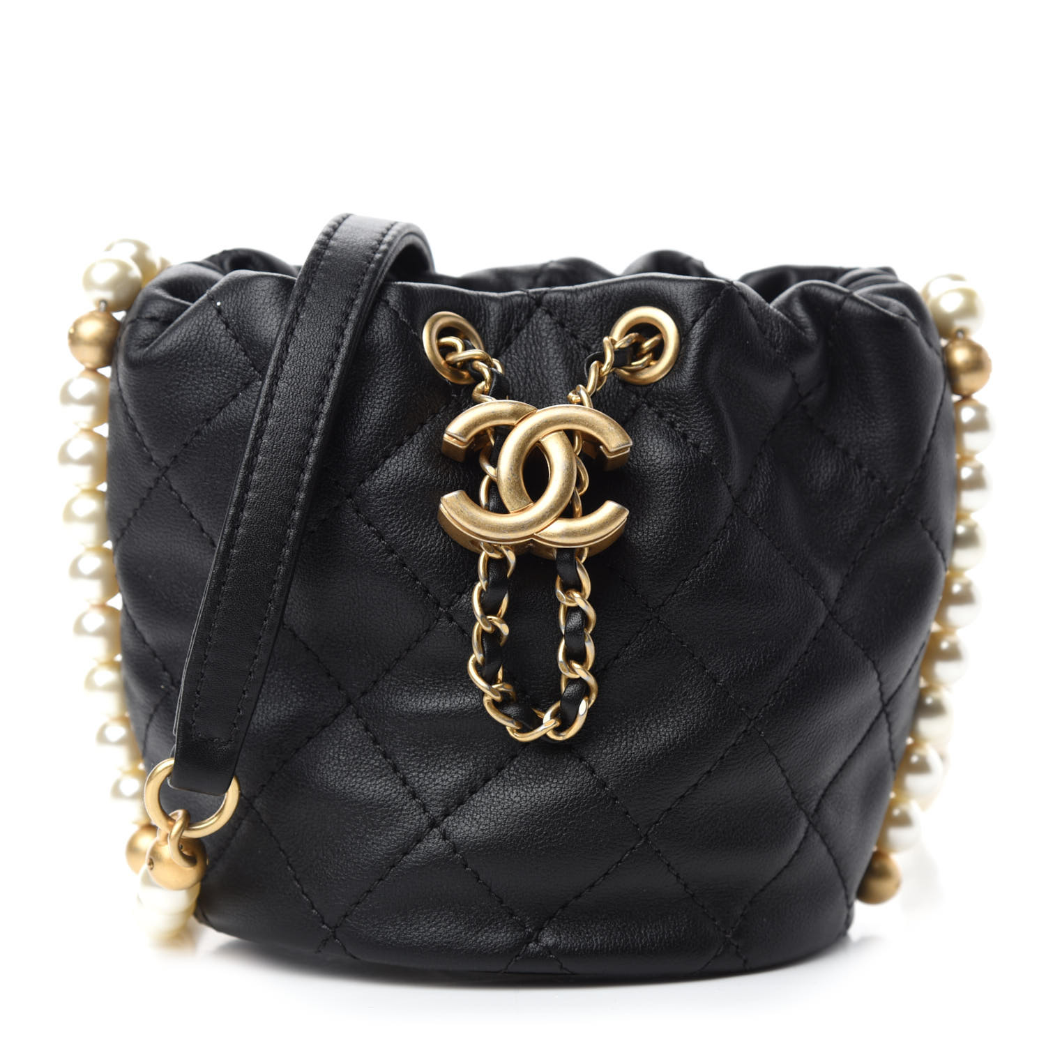 chanel quilted drawstring bag