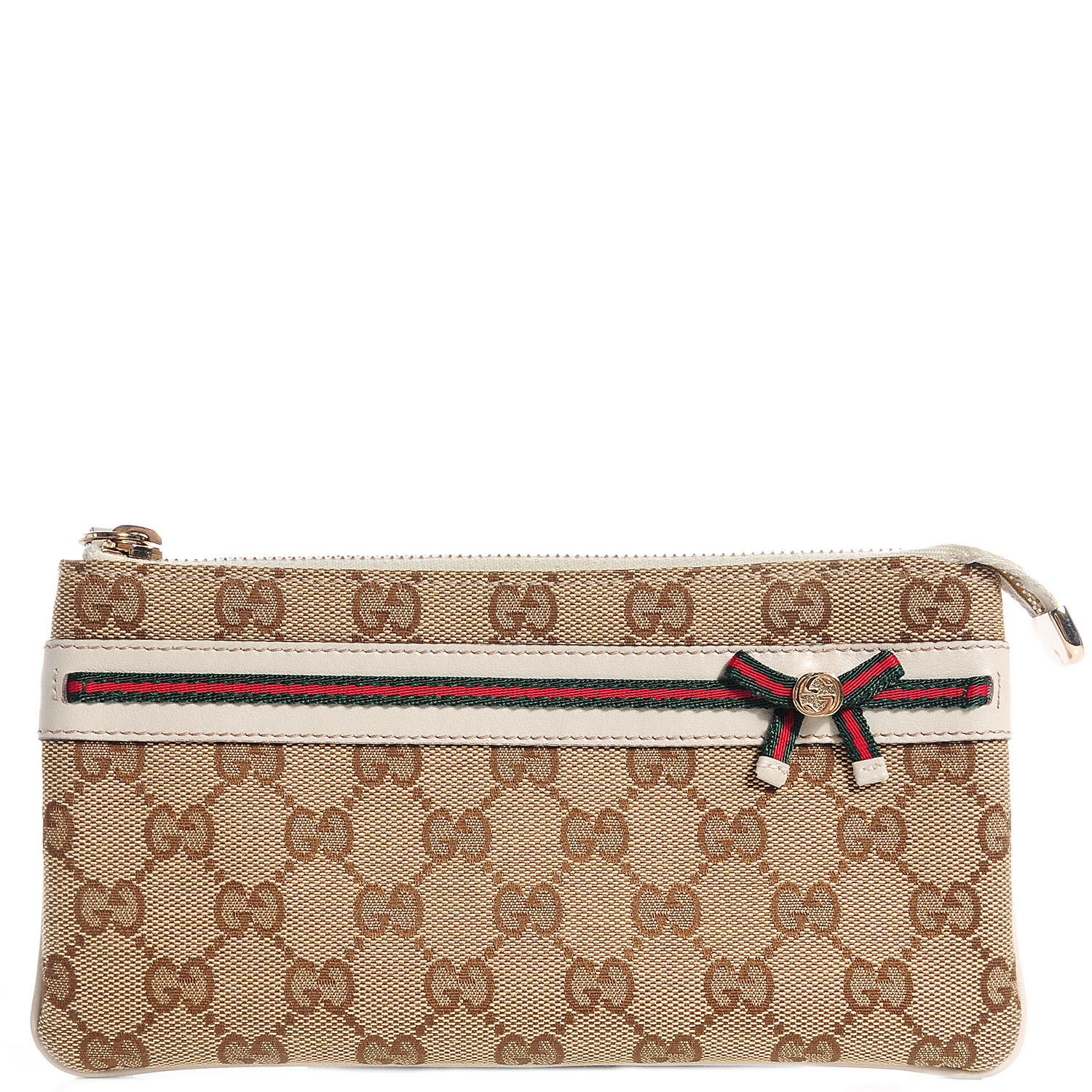 GUCCI Monogram Web Bow and Interlocking G Wristlet Wallet Off White ...