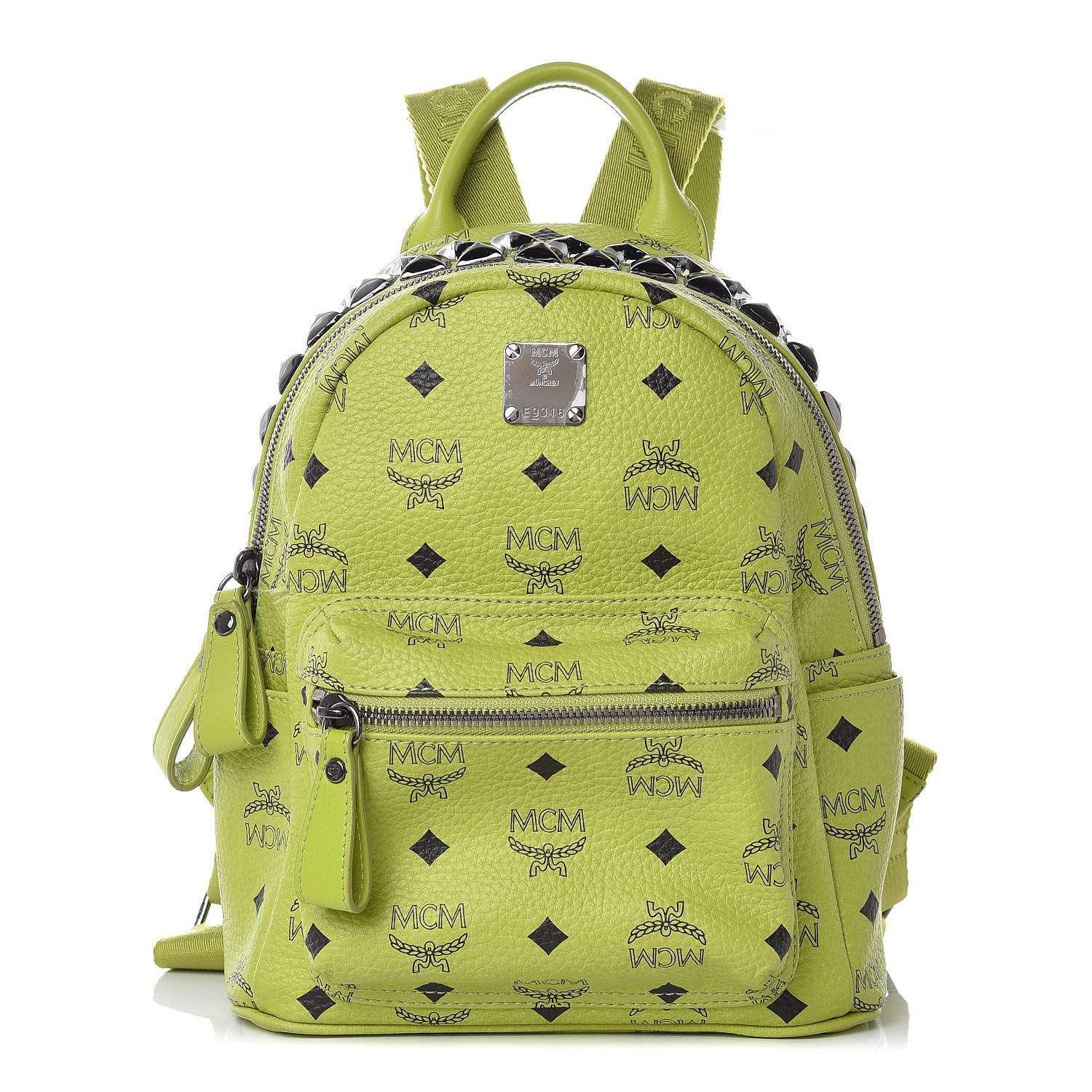 green mcm backpack