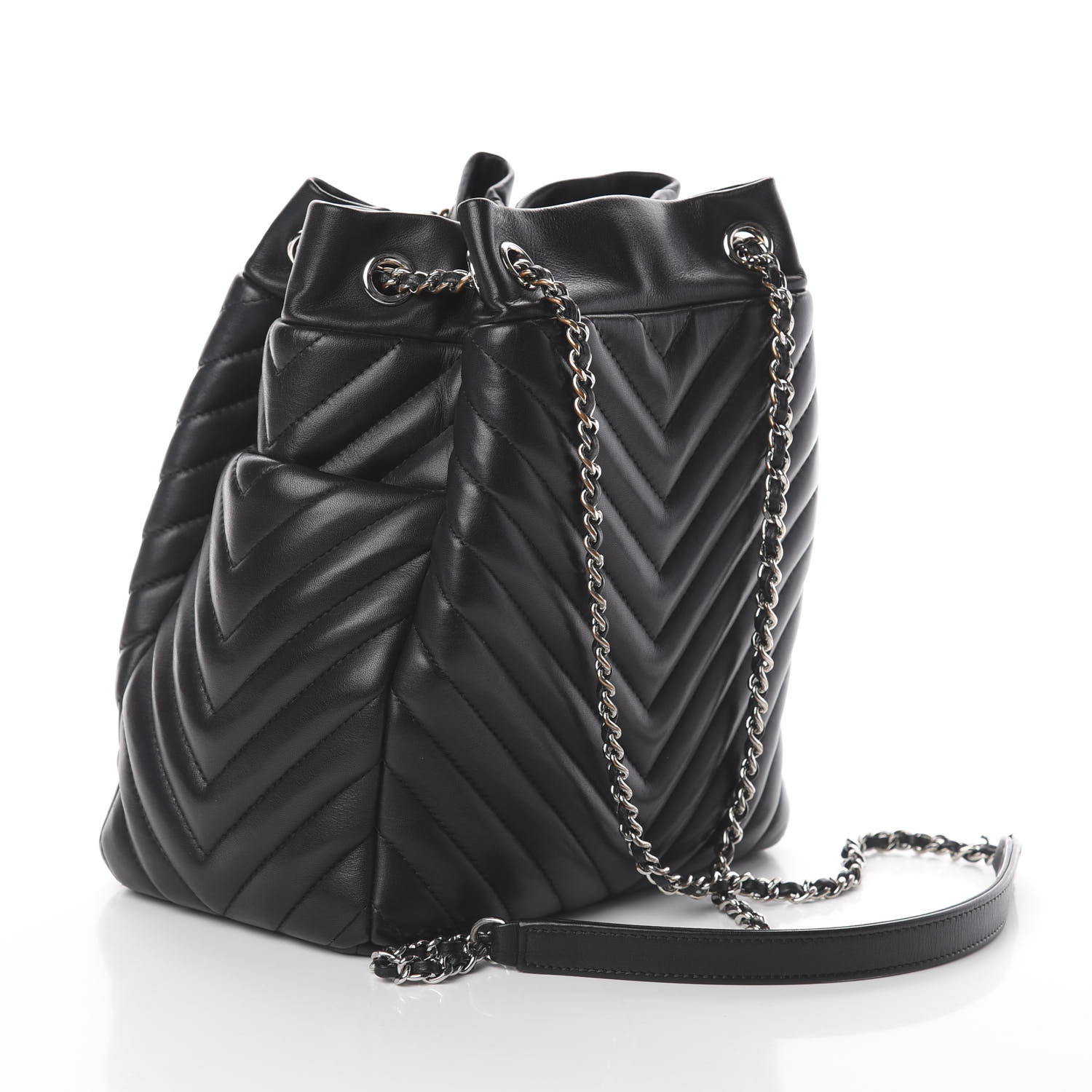 Chanel CC Chain Drawstring Bucket Bag Chevron Sheepskin Small at 1stDibs