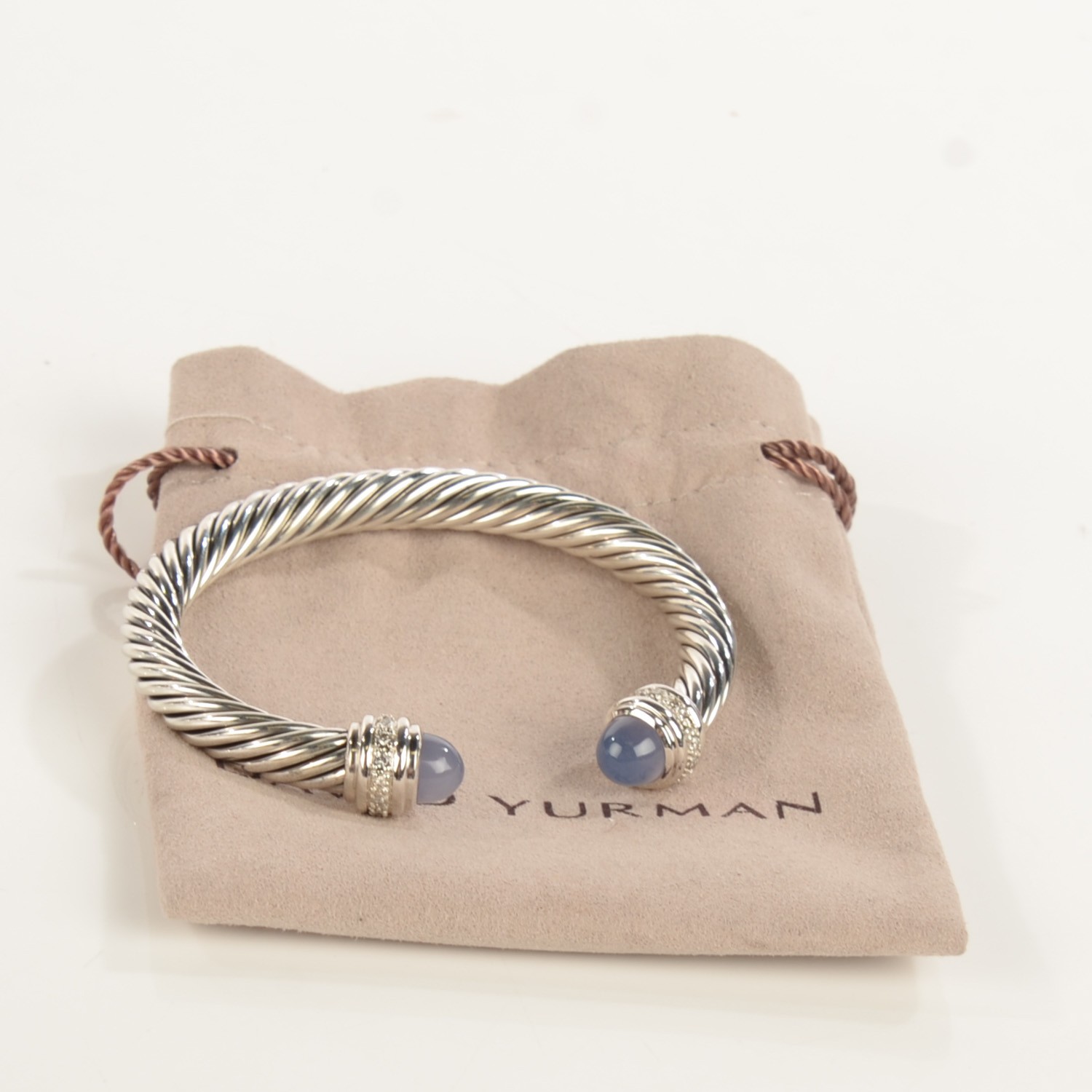 DAVID YURMAN Sterling Silver Pave Diamond Chalcedony 7mm Cable Classics ...