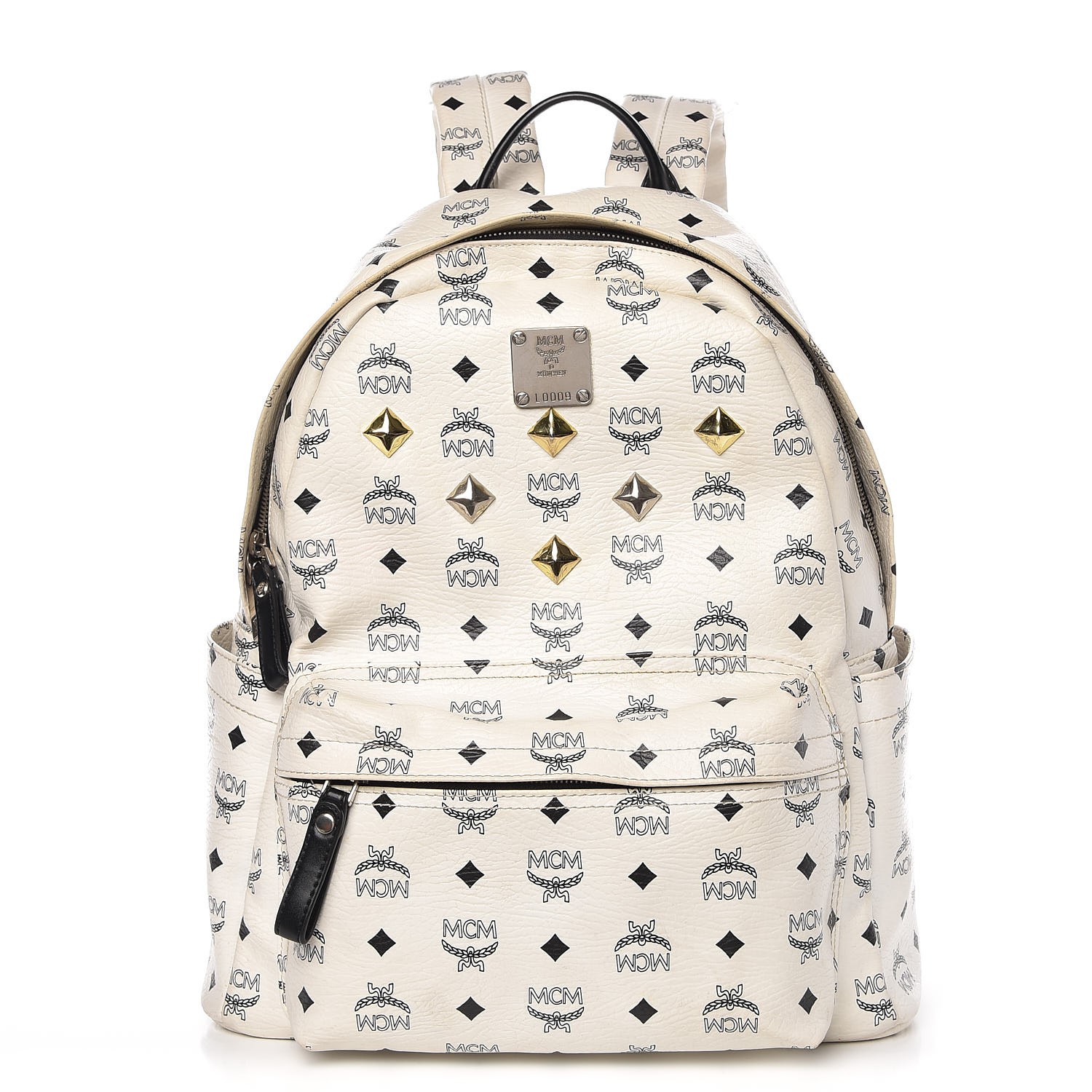 white mcm backpack