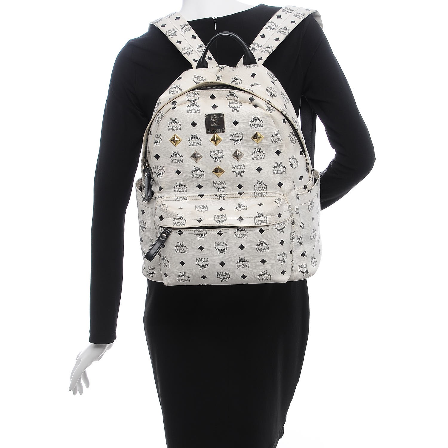 MCM Visetos Studded Medium Stark Backpack White 297009