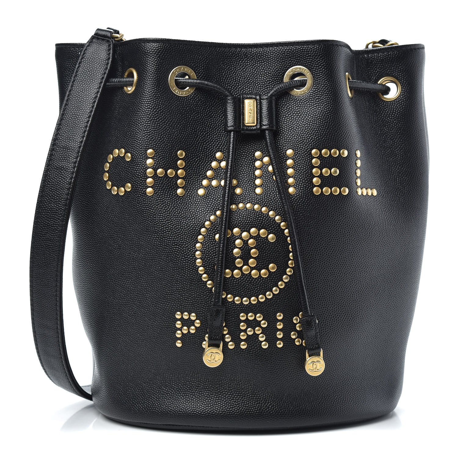 CHANEL Caviar Deauville Drawstring Bucket Bag Black 722835 | FASHIONPHILE