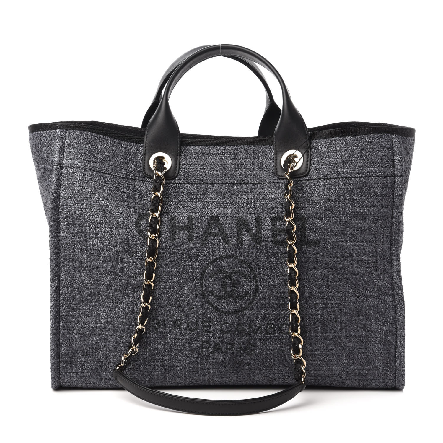 CHANEL Lurex Boucle Medium Deauville Tote Black 719667 | FASHIONPHILE