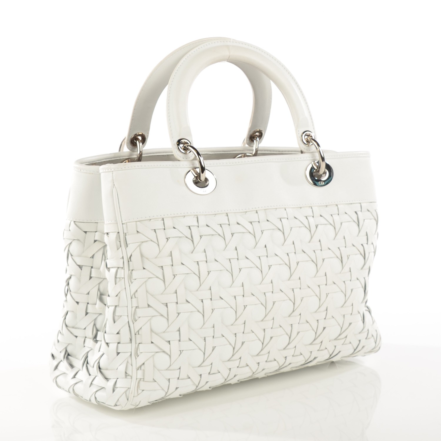 CHRISTIAN DIOR Lambskin Woven Lady Dior Avenue Tote White 119215