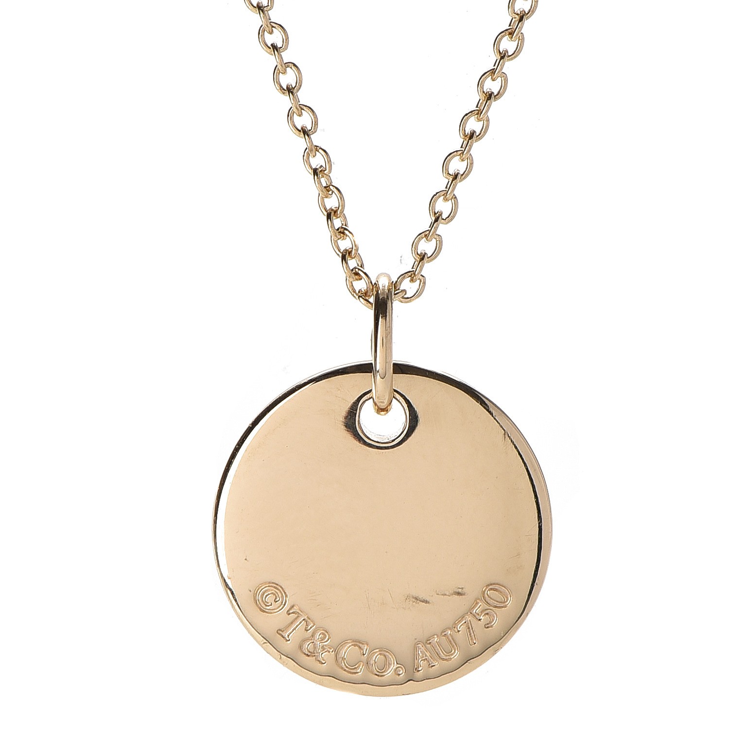 TIFFANY 18K Yellow Gold Notes Letter A Disc Charm Pendant Necklace 236062