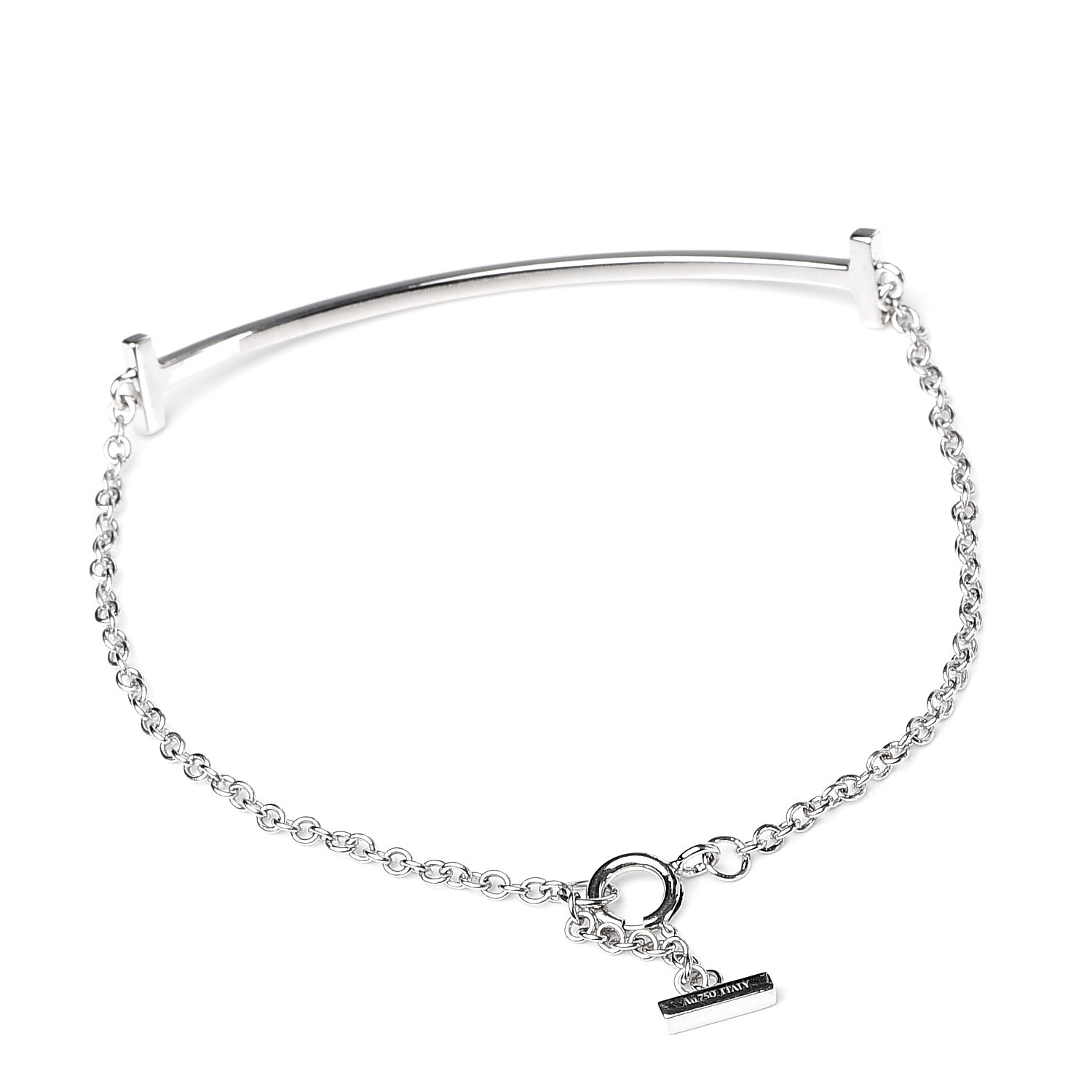 TIFFANY 18K White Gold T Smile Bracelet 479872 | FASHIONPHILE