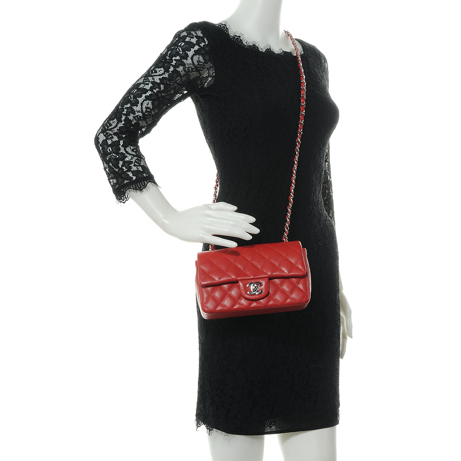 CHANEL Caviar Quilted Mini Flap Red 58760