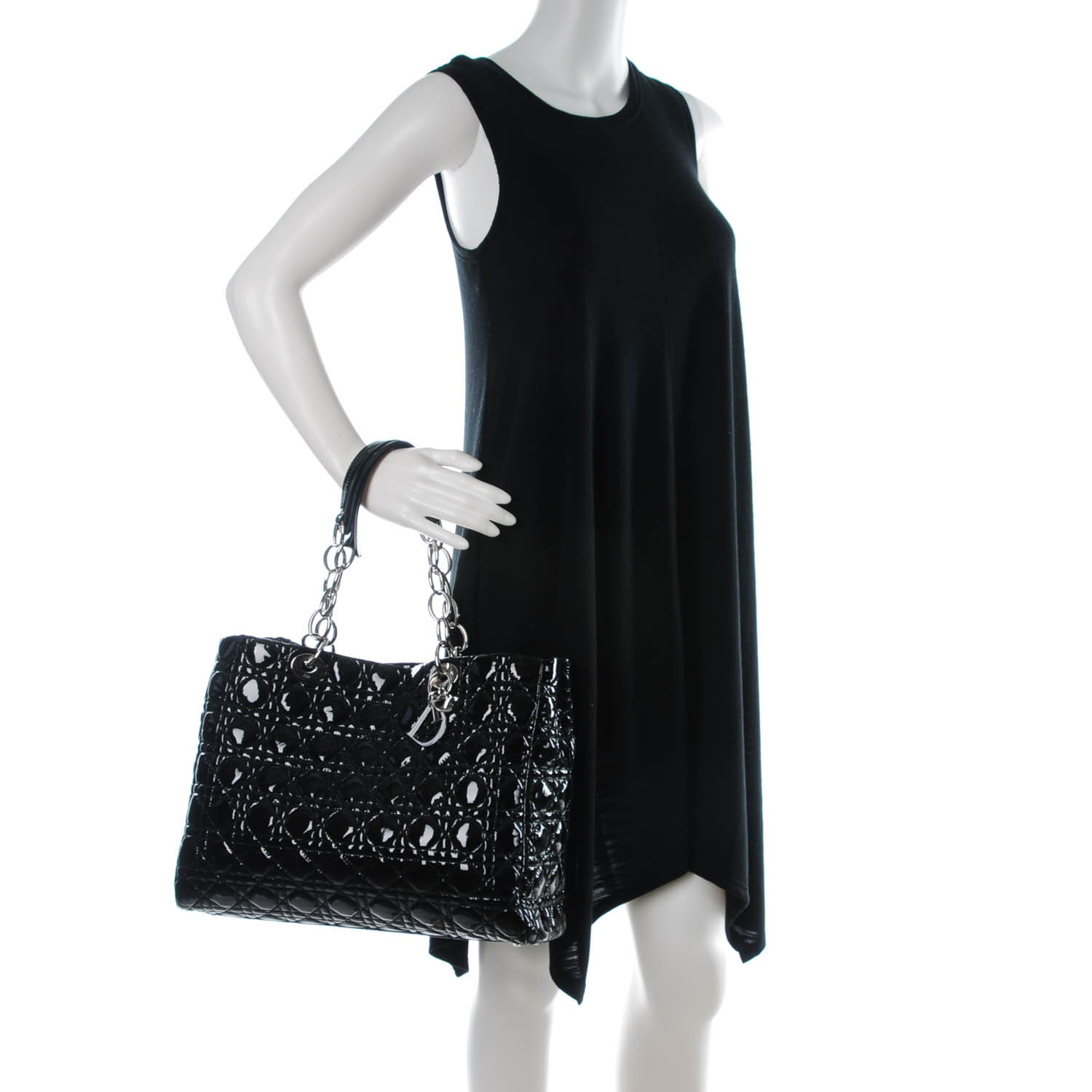 CHRISTIAN DIOR Patent Cannage Large Dior Soft Shopping Tote Black 148658