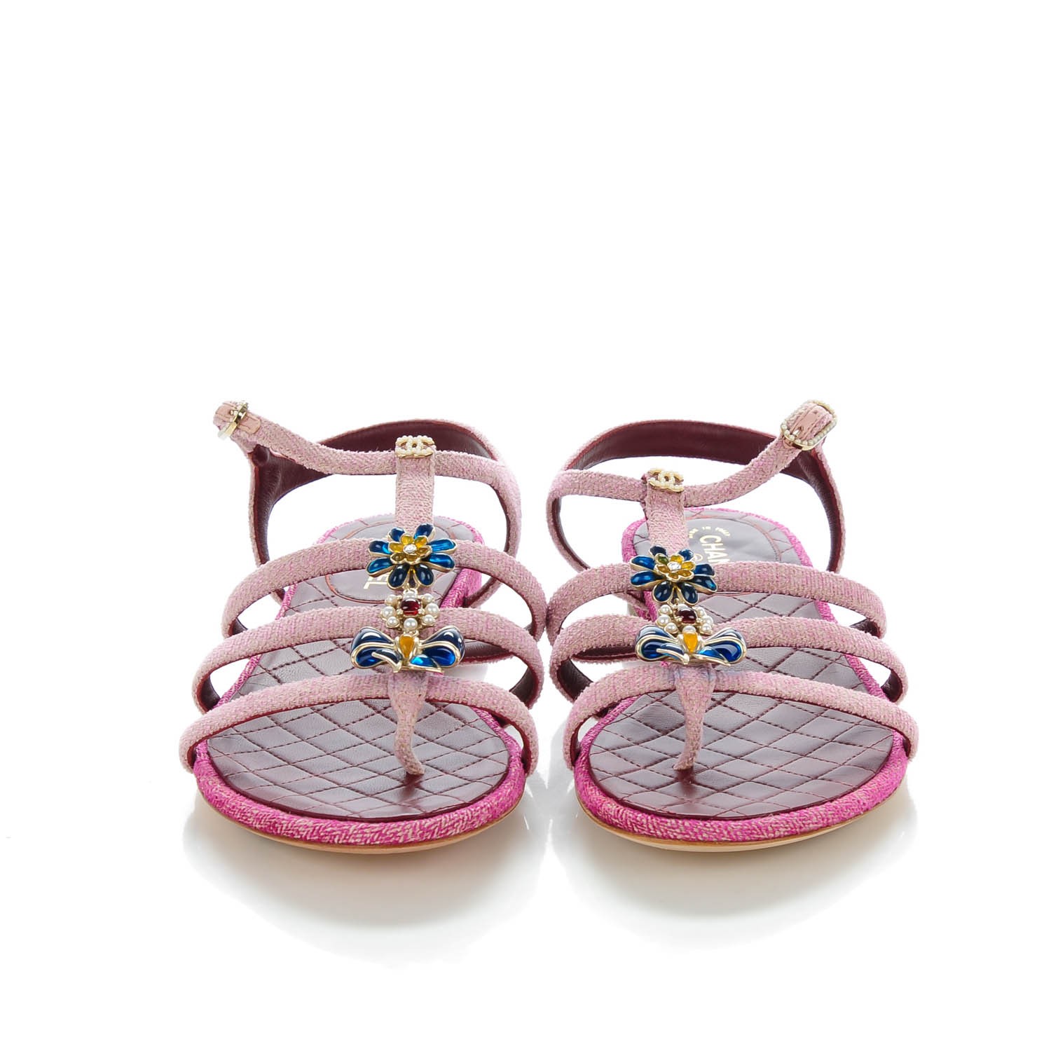CHANEL Tweed Poured Glass Sandals 38.5 Pink 137376
